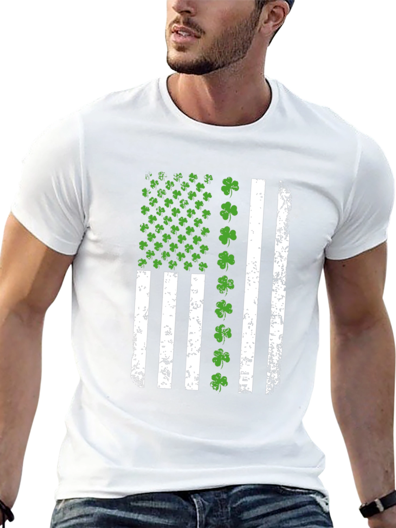 St. Patricks Day Clover American Flag Graphic Tee