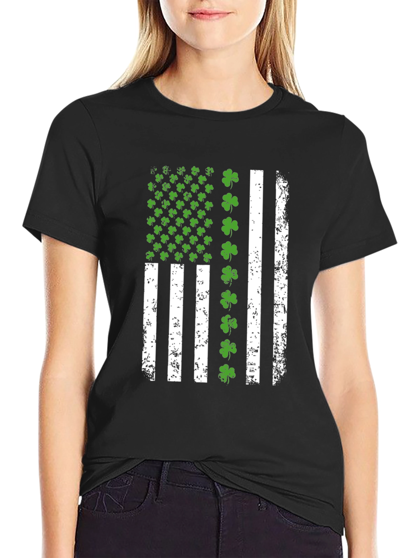 St. Patricks Day Clover American Flag Graphic Tee