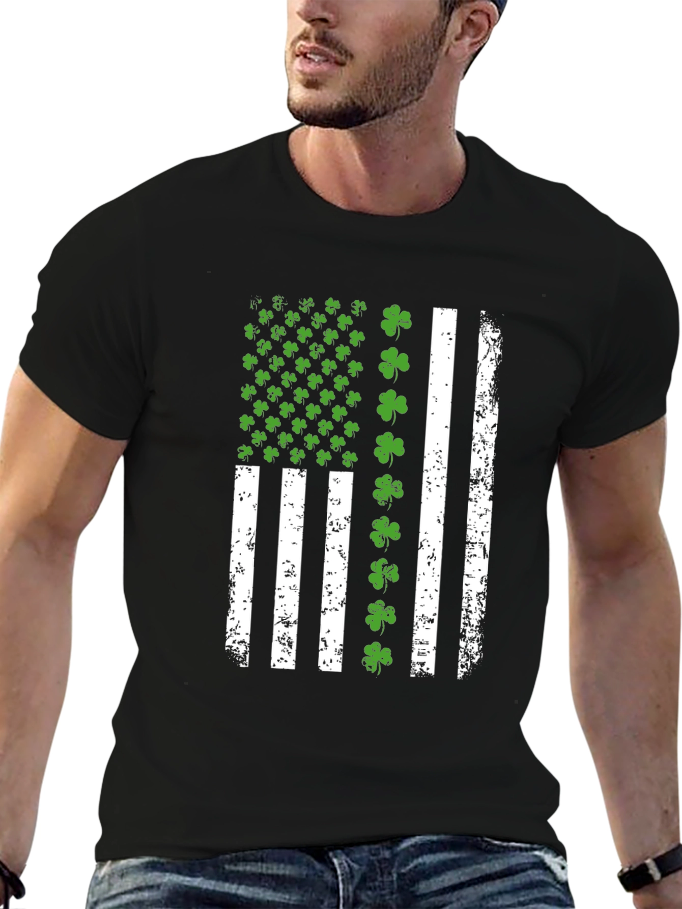 St. Patricks Day Clover American Flag Graphic Tee