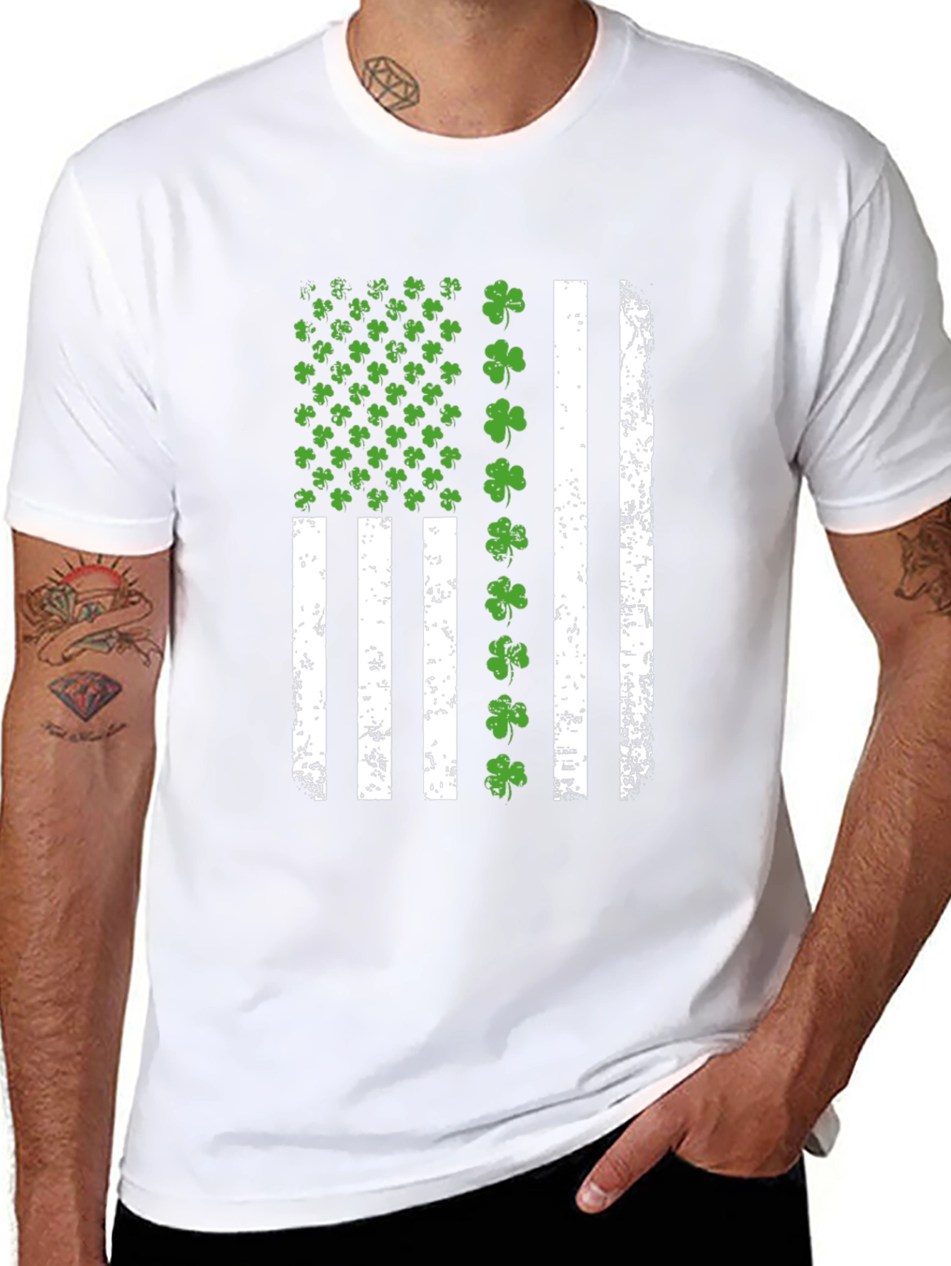 St. Patricks Day Clover American Flag Graphic Tee