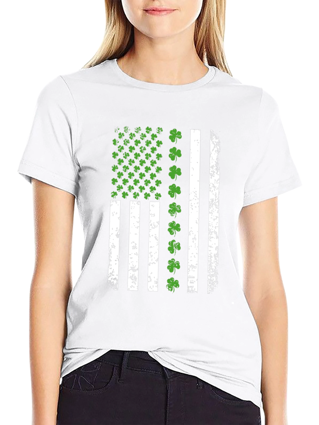 St. Patricks Day Clover American Flag Graphic Tee