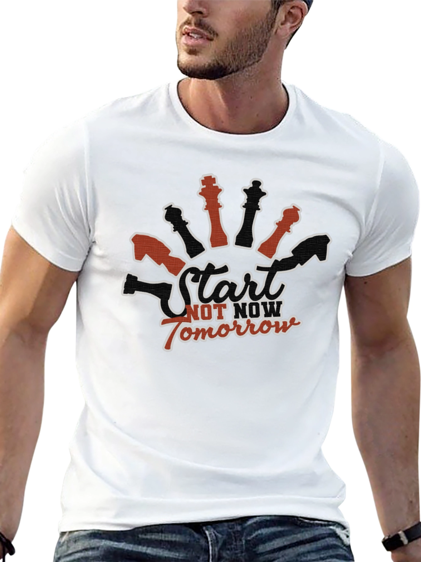 Start Now Chess Graphic Tee - Black Cotton T-Shirt