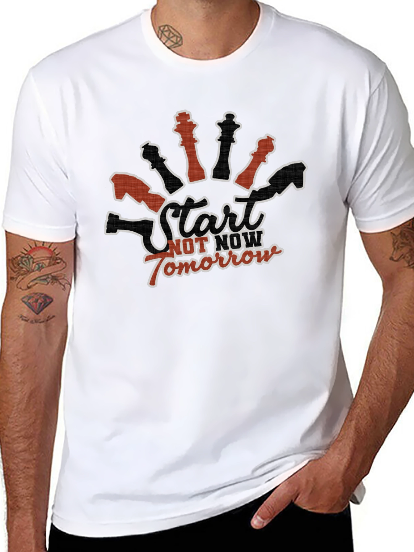 Start Now Chess Graphic Tee - Black Cotton T-Shirt