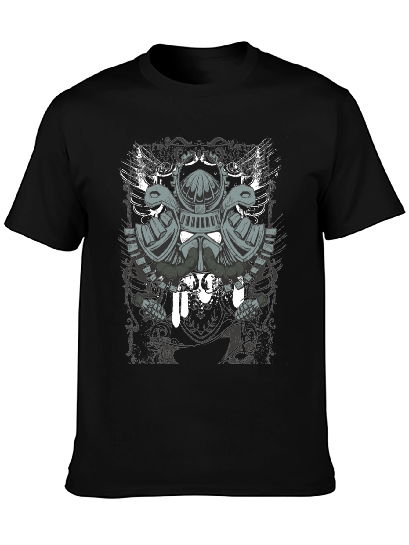 Mens Black T-Shirt with Knight Helmet Graphic