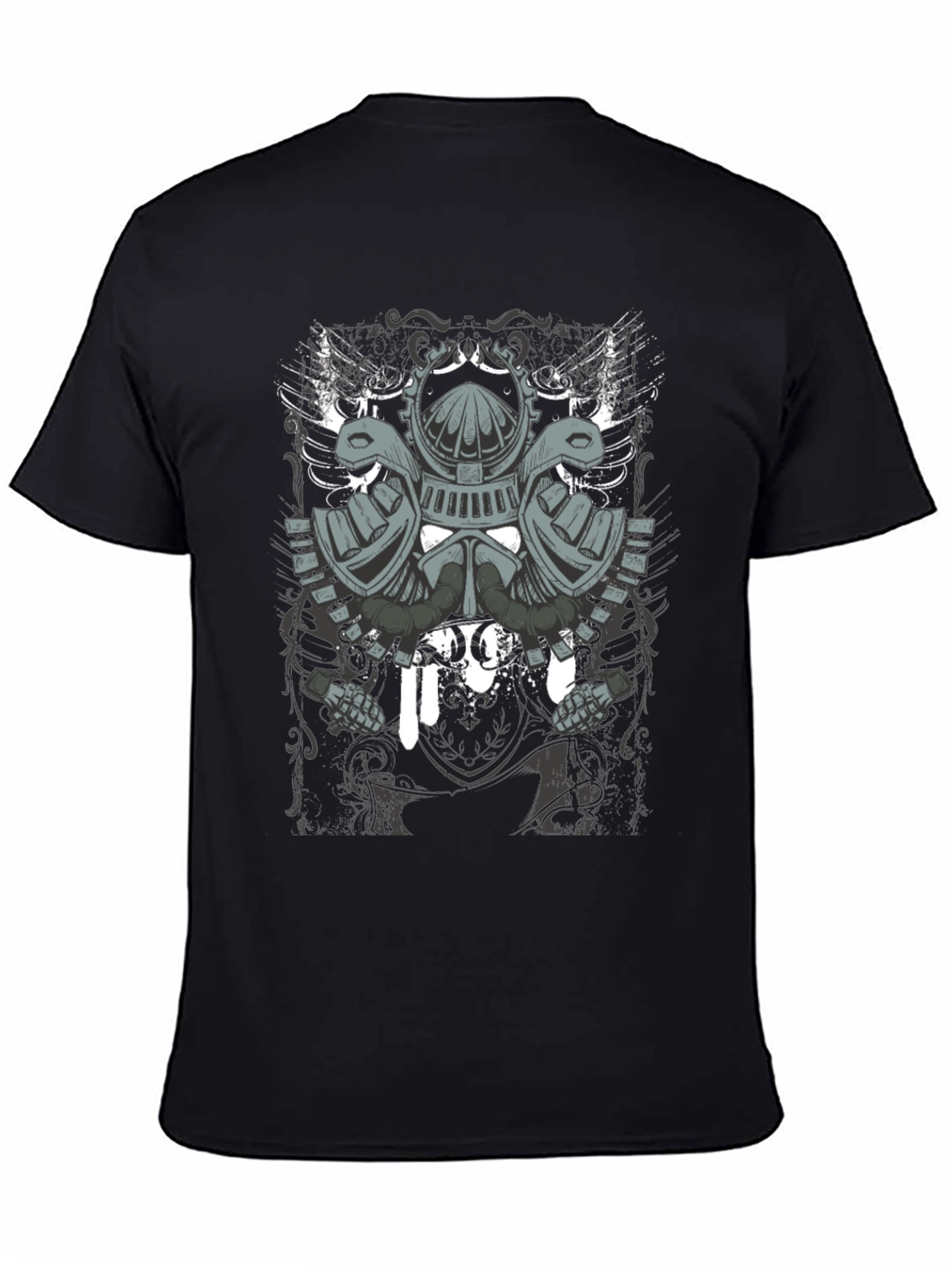 Mens Black T-Shirt with Knight Helmet Graphic