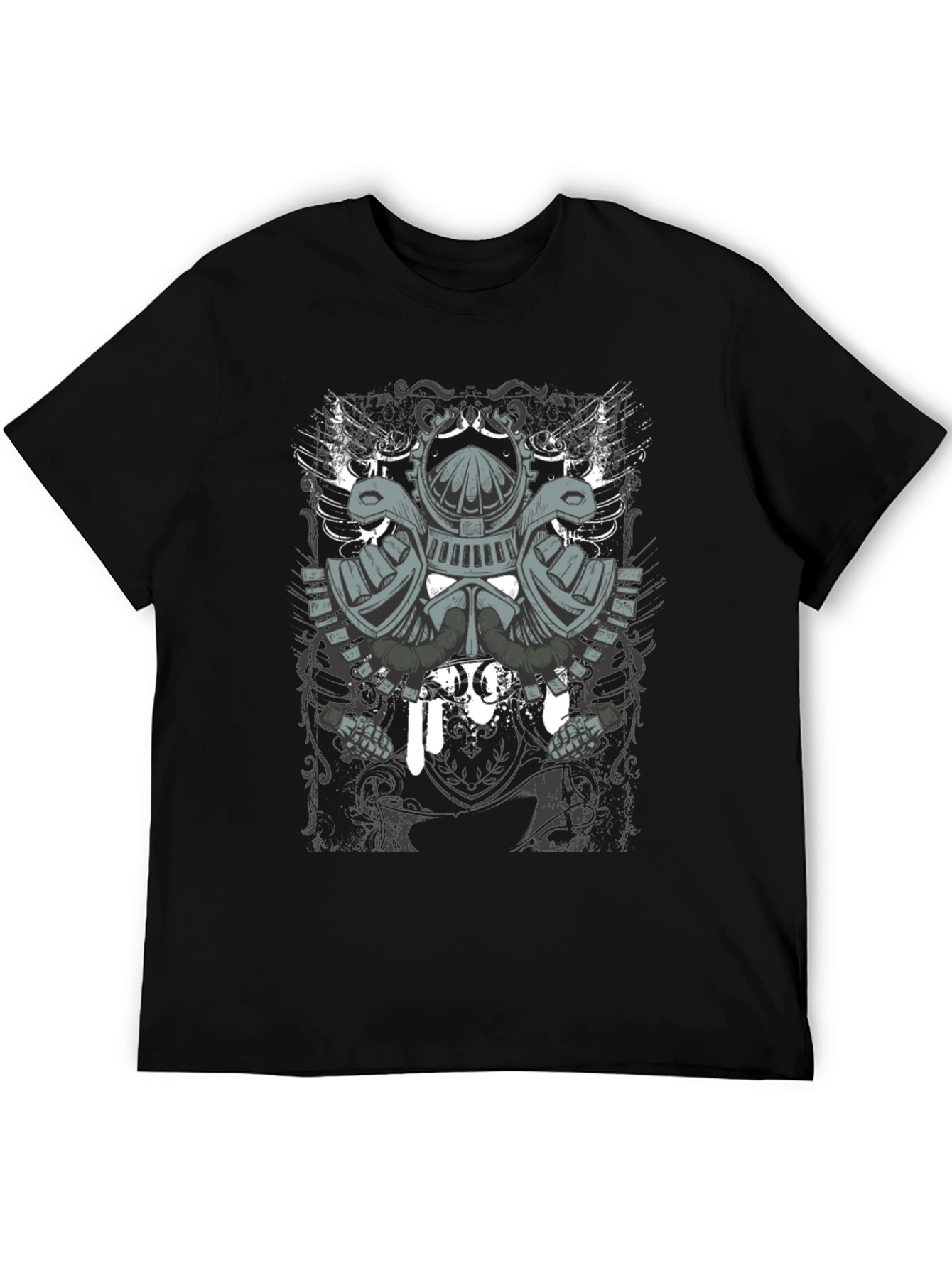 Mens Black T-Shirt with Knight Helmet Graphic