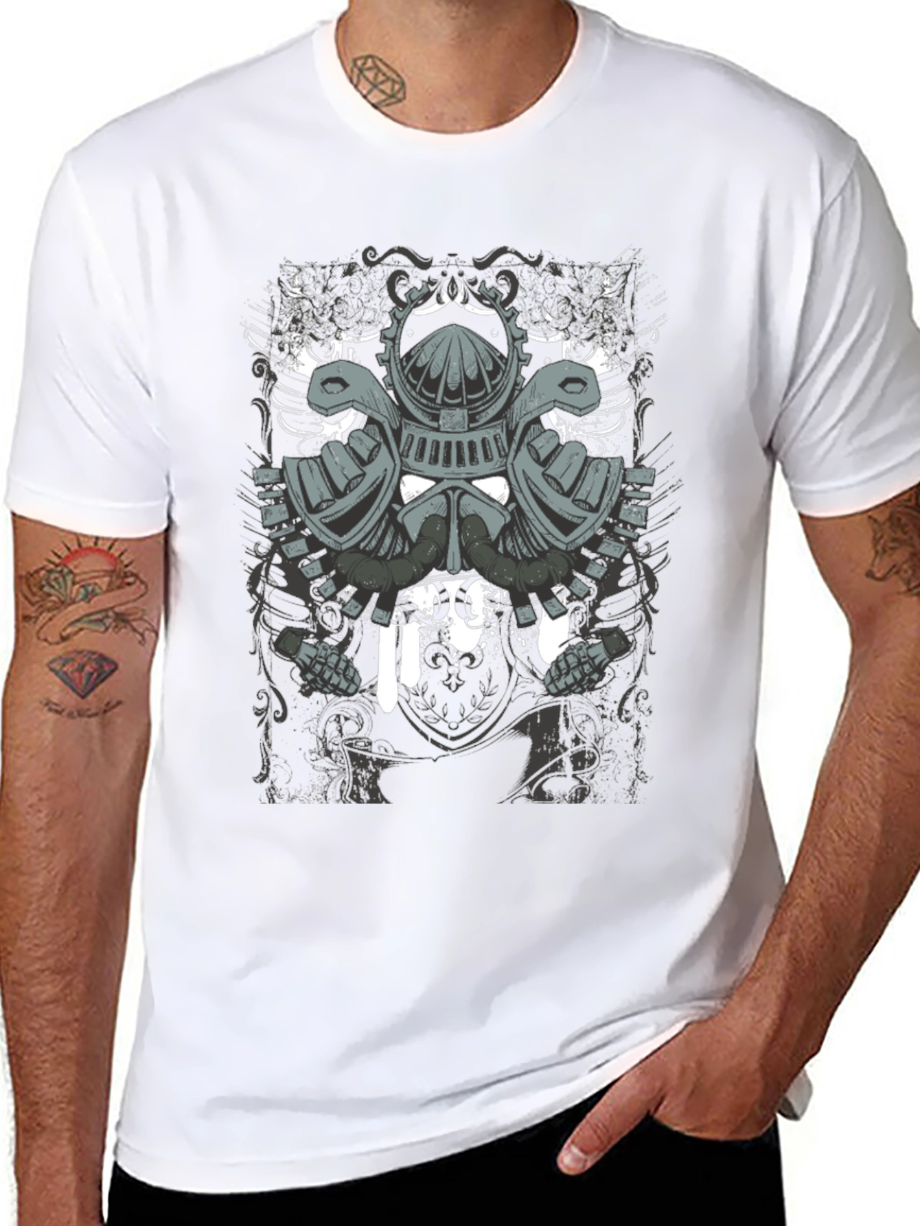 Mens Black T-Shirt with Knight Helmet Graphic
