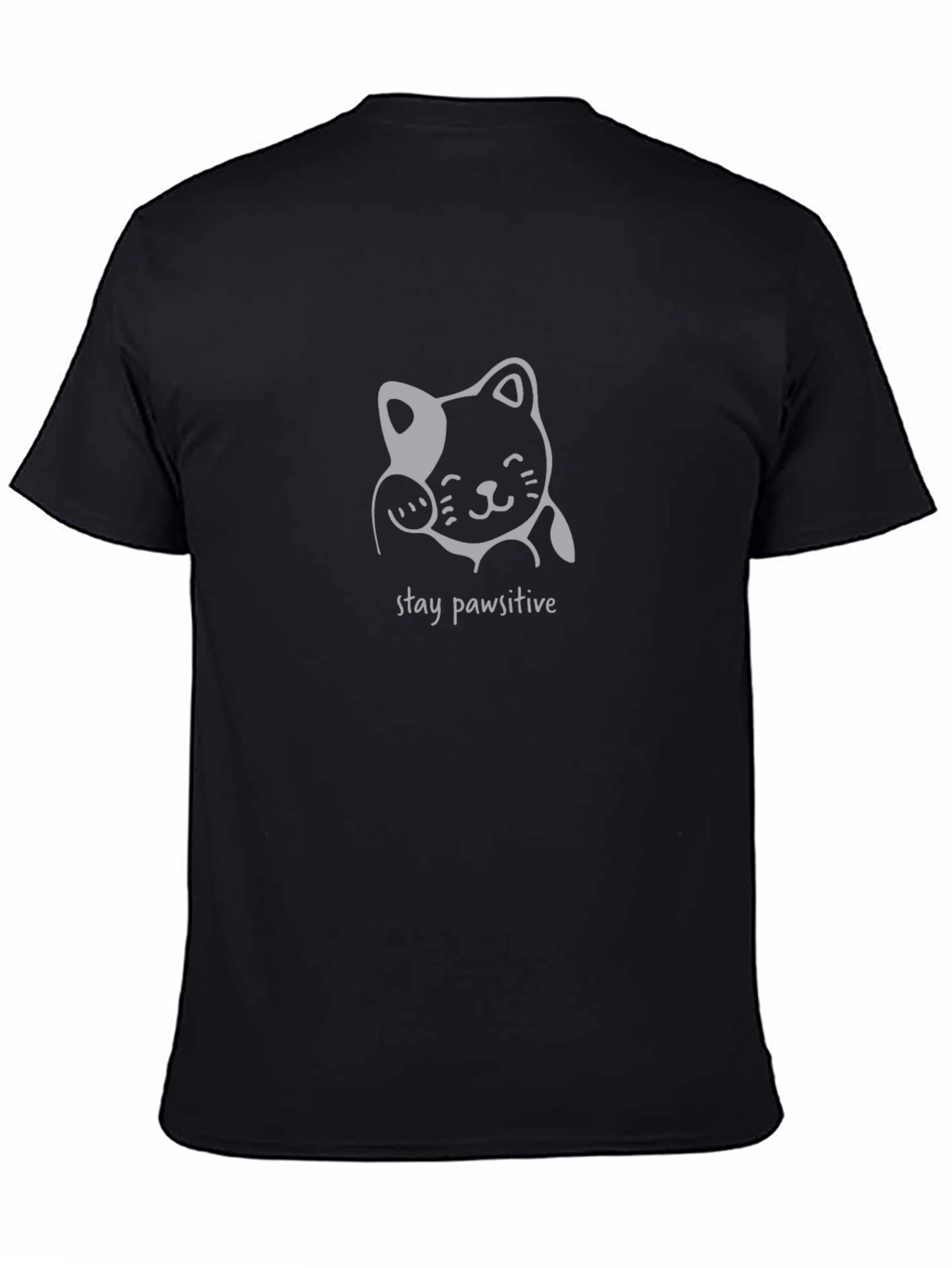 Stay Pawsitive Cat Graphic Tee - Black