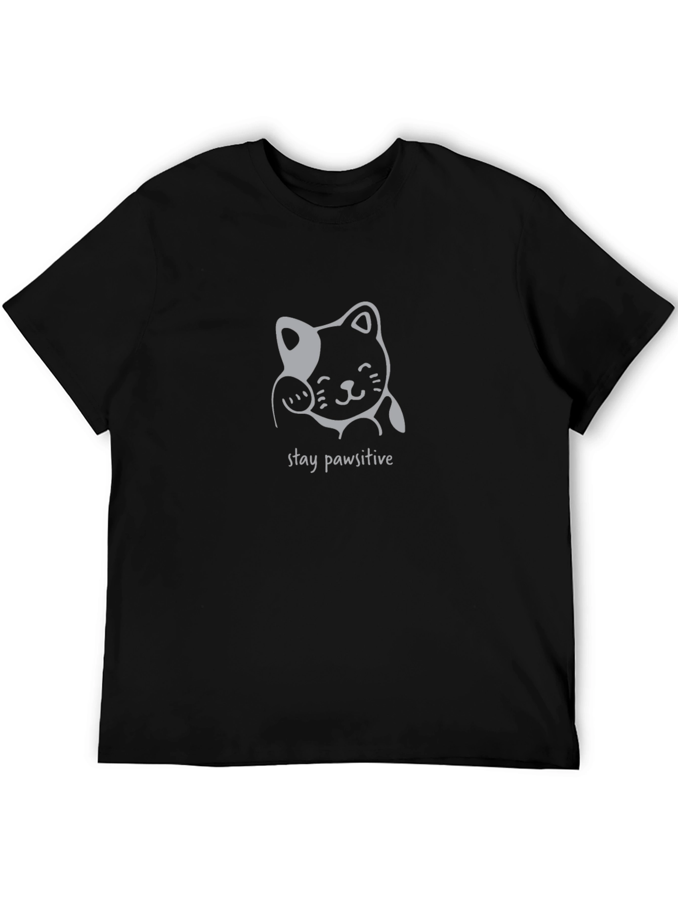 Stay Pawsitive Cat Graphic Tee - Black