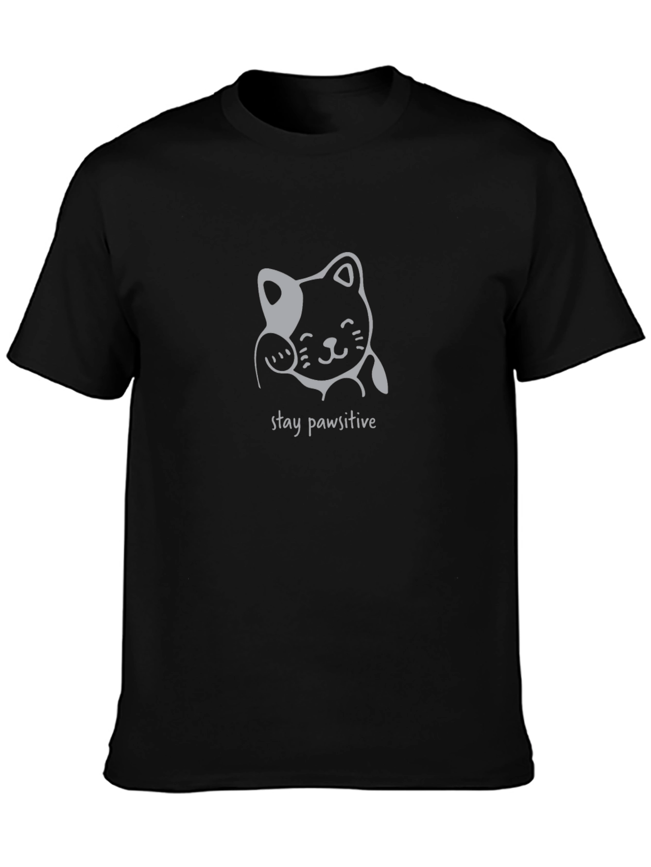 Stay Pawsitive Cat Graphic Tee - Black