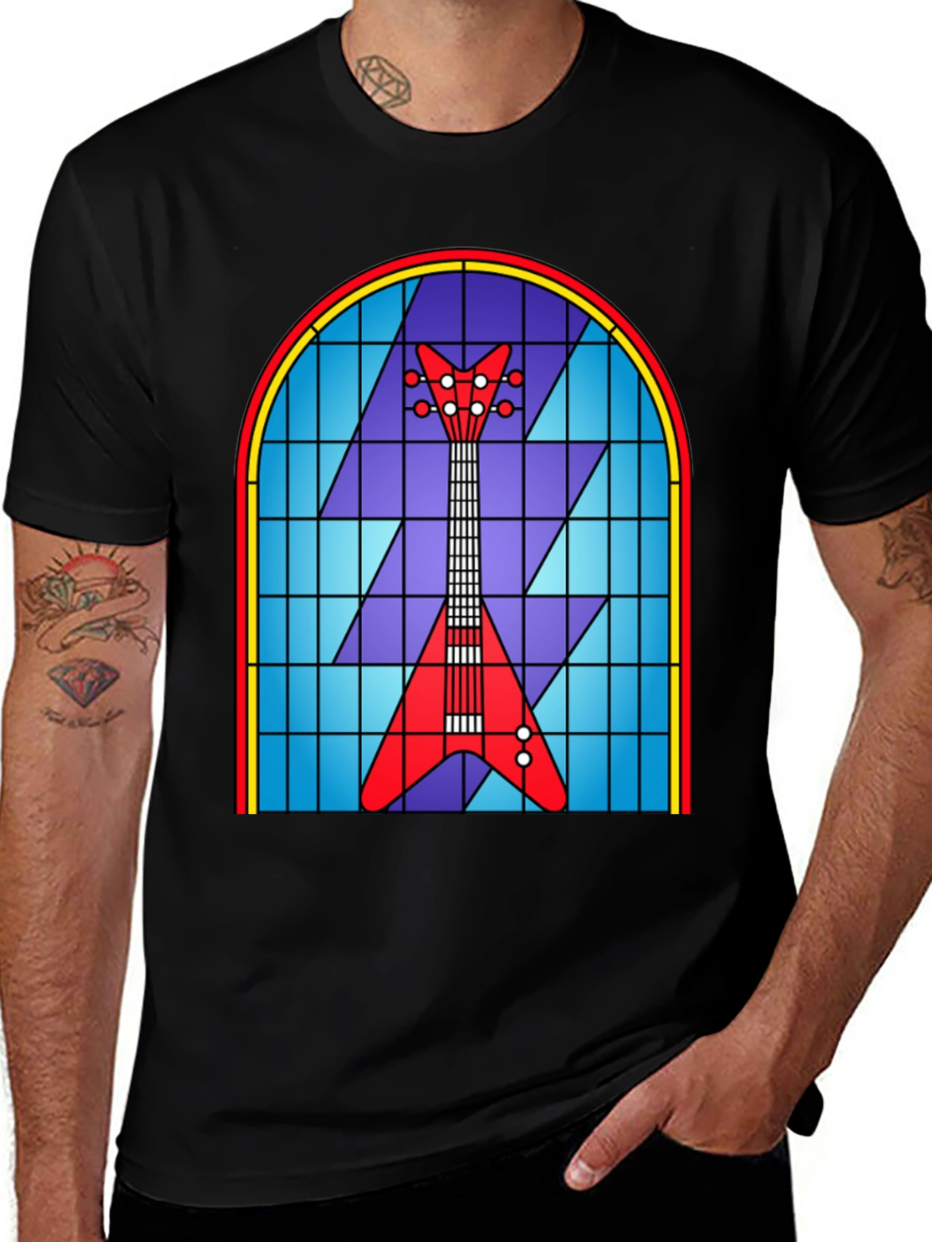 Stained Glass Guitar Graphic Tee