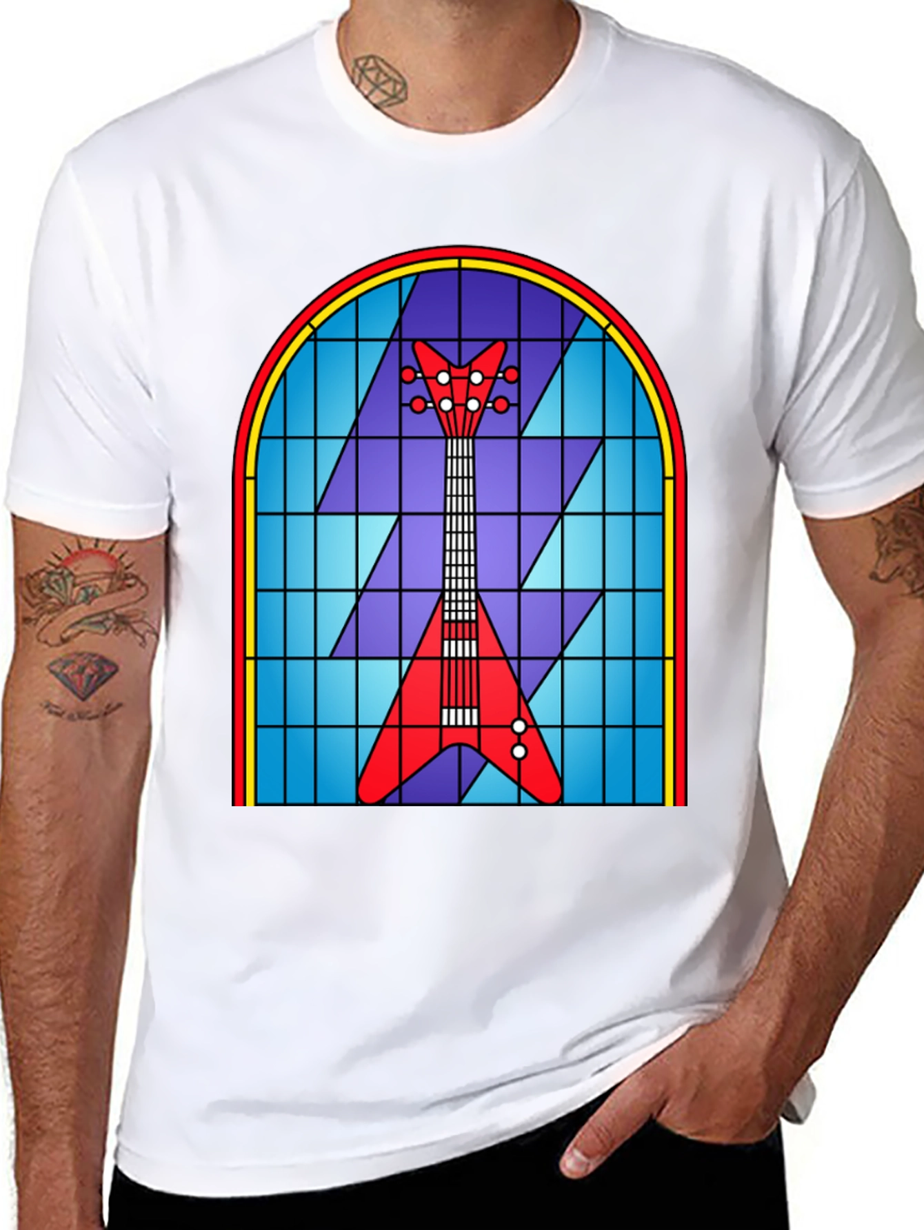 Stained Glass Guitar Graphic Tee
