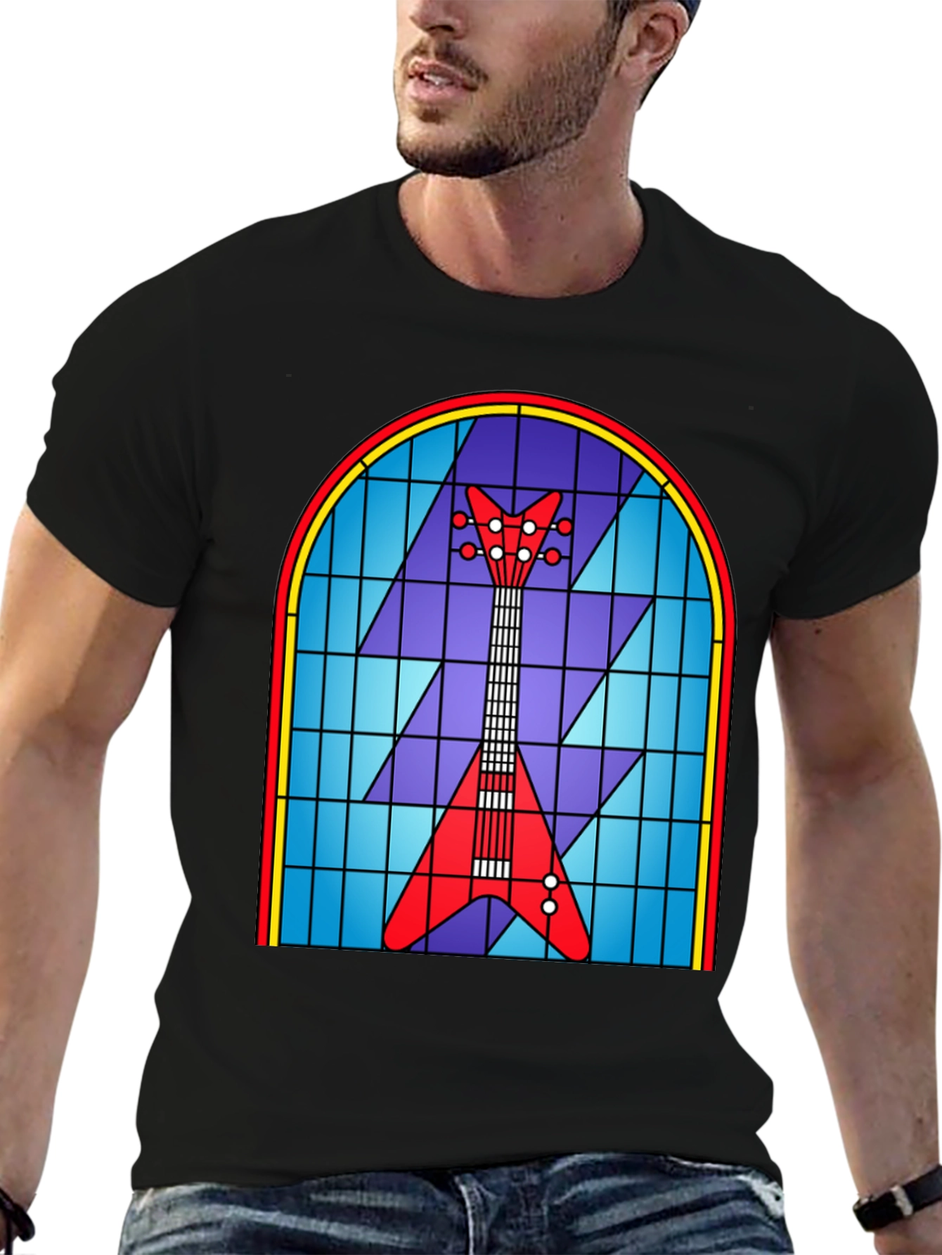Stained Glass Guitar Graphic Tee