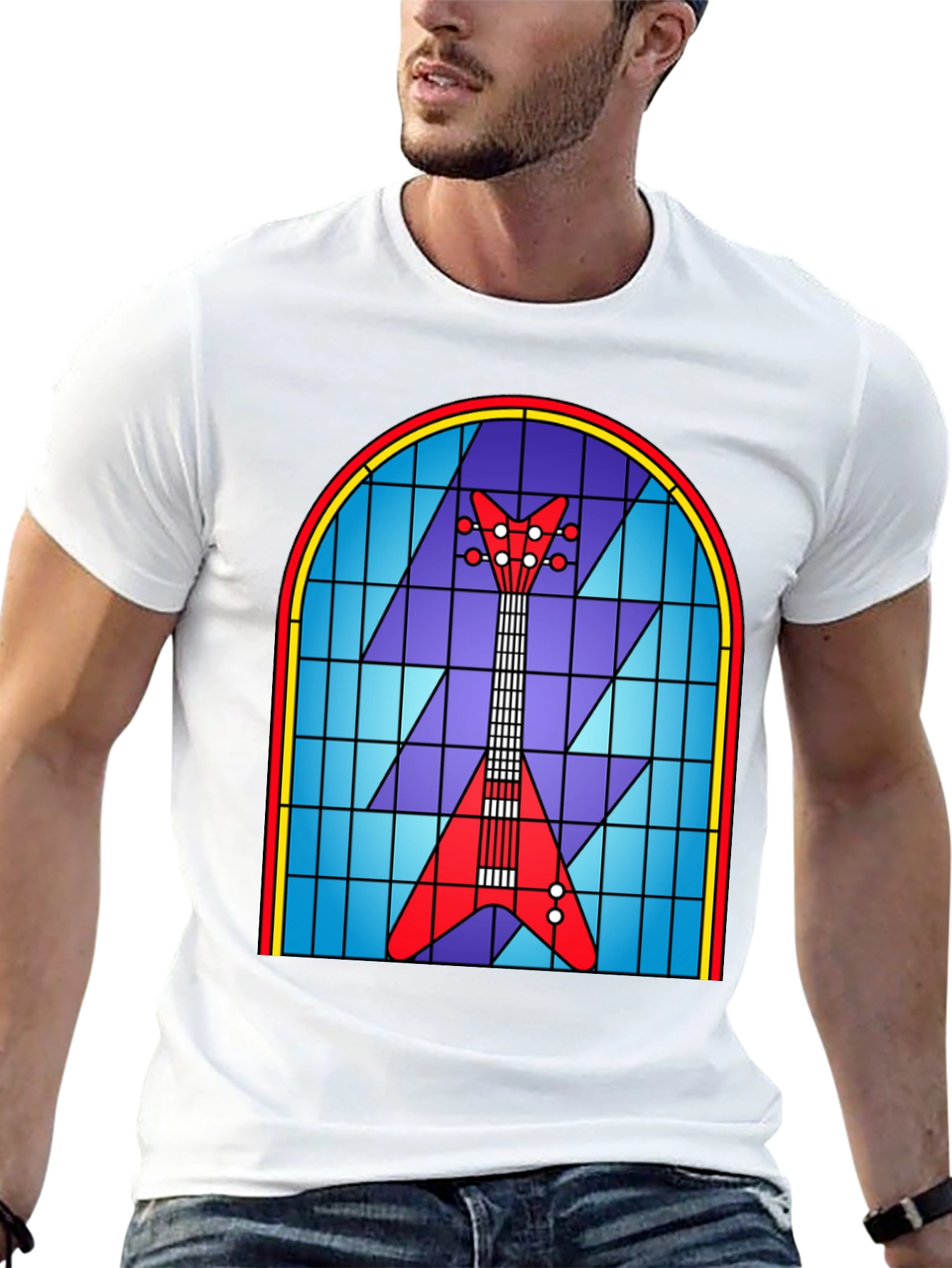 Stained Glass Guitar Graphic Tee