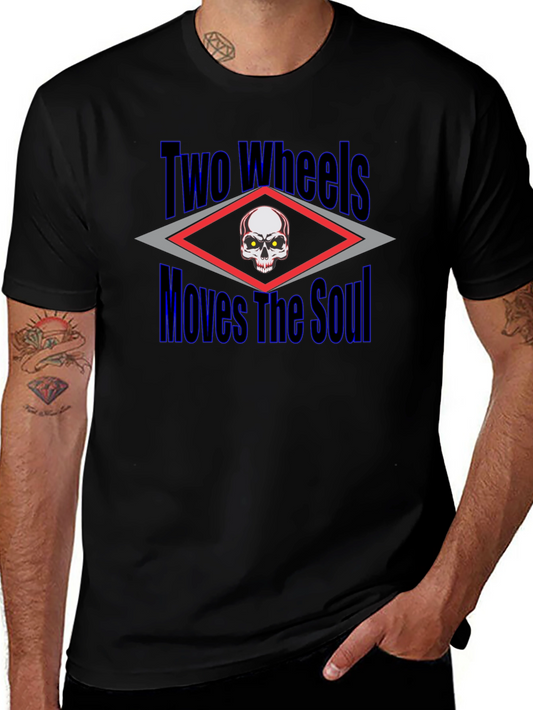 Two Wheels Skull Graphic Tee - Black Motorcycle T-Shirt