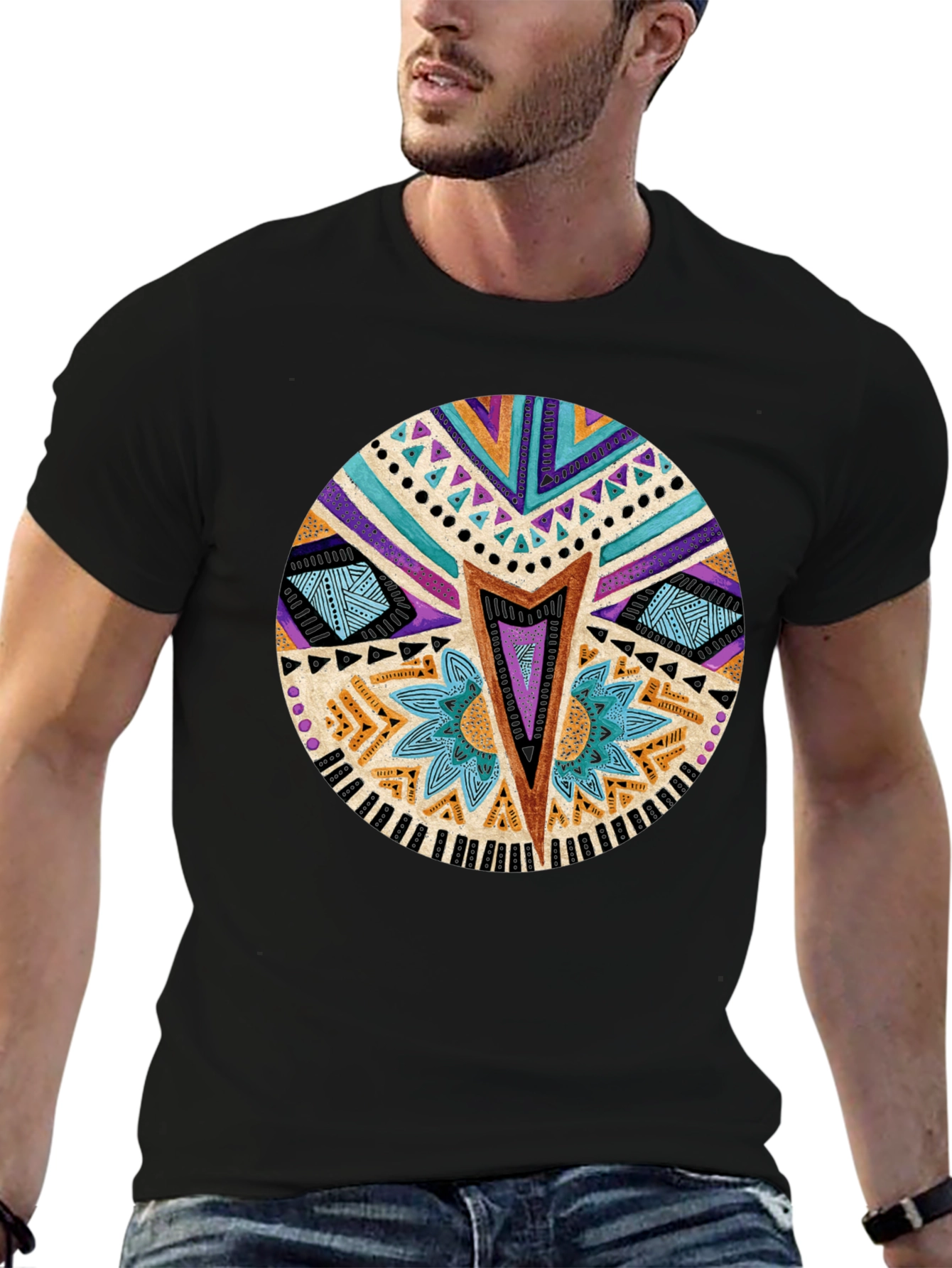 Tribal Pattern Black T-Shirt