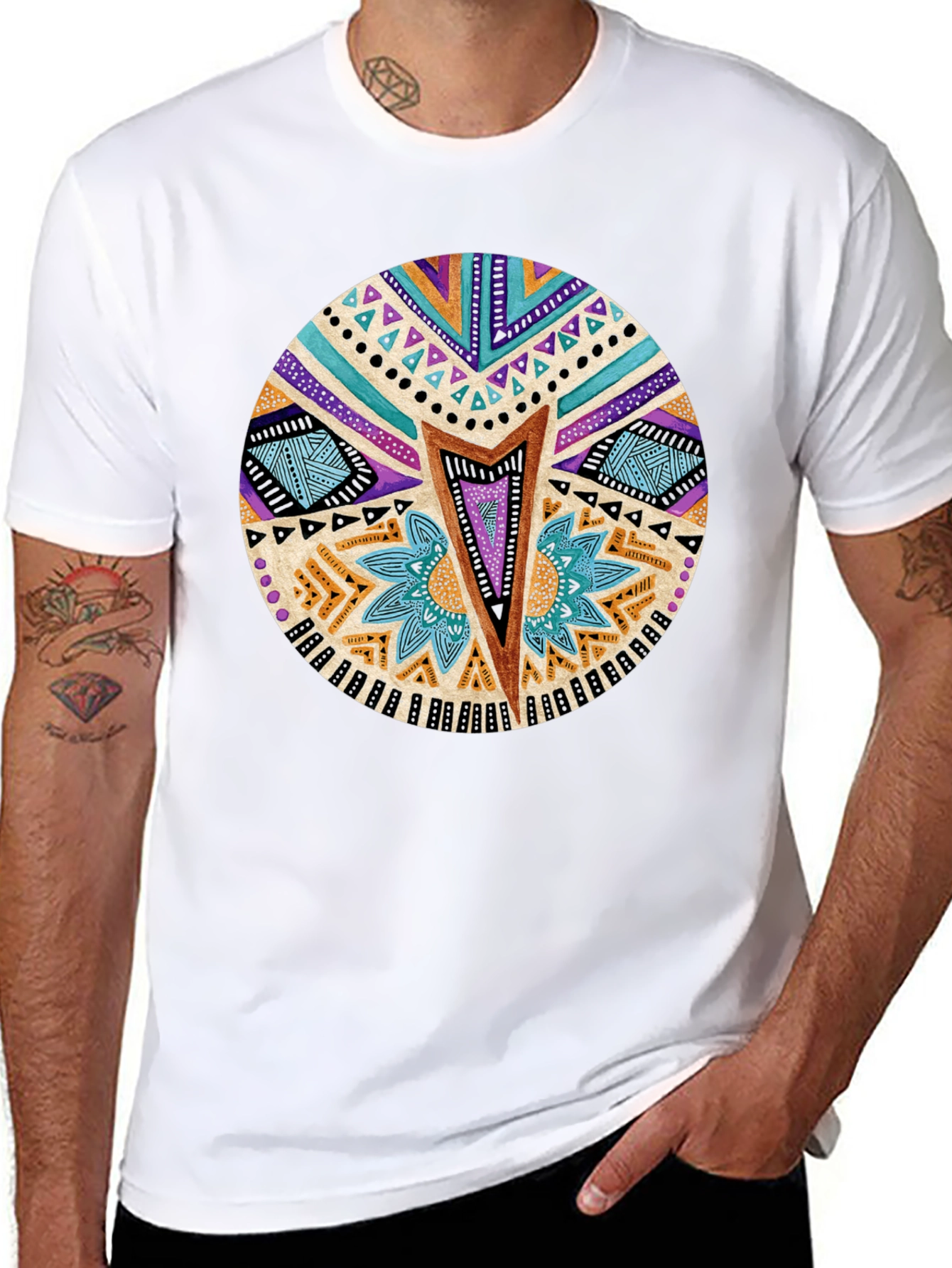 Tribal Pattern Black T-Shirt