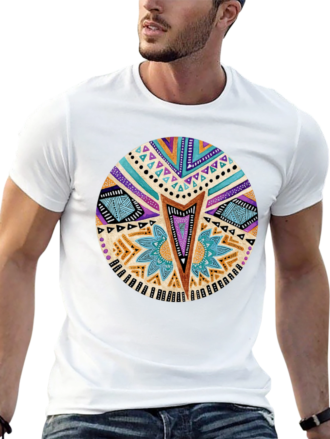 Tribal Pattern Black T-Shirt