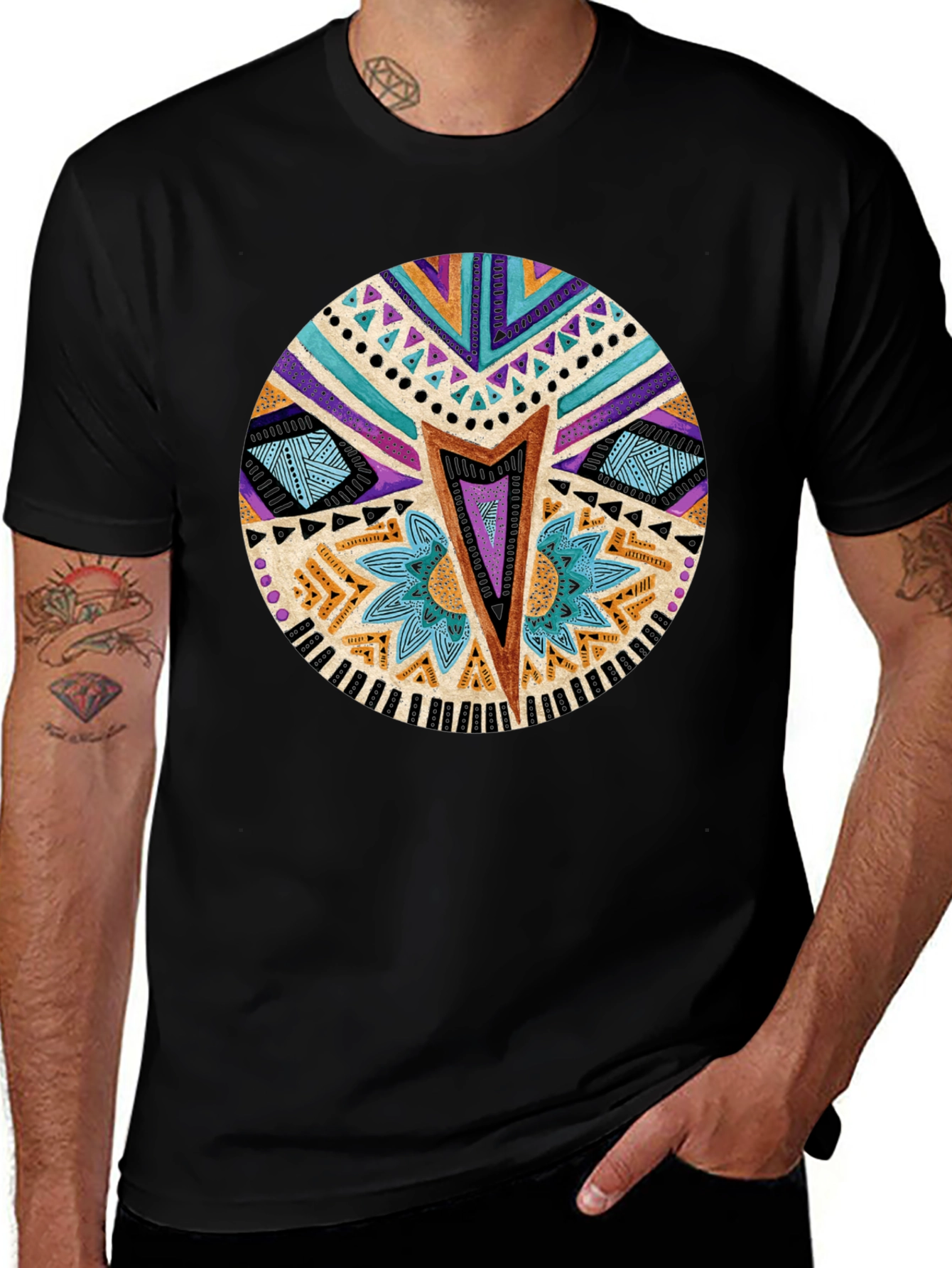 Tribal Pattern Black T-Shirt
