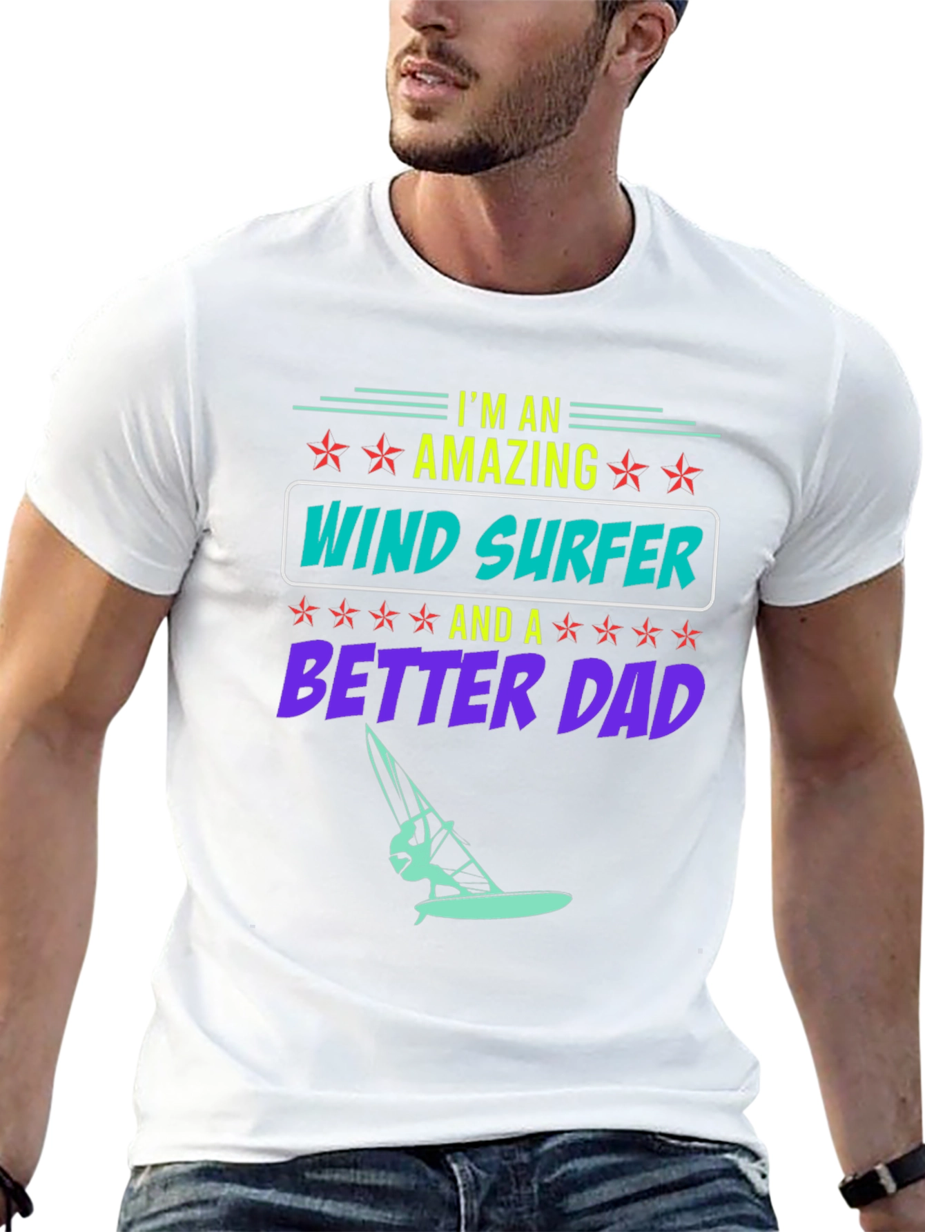 Amazing Wind Surfer Dad Black Graphic Tee