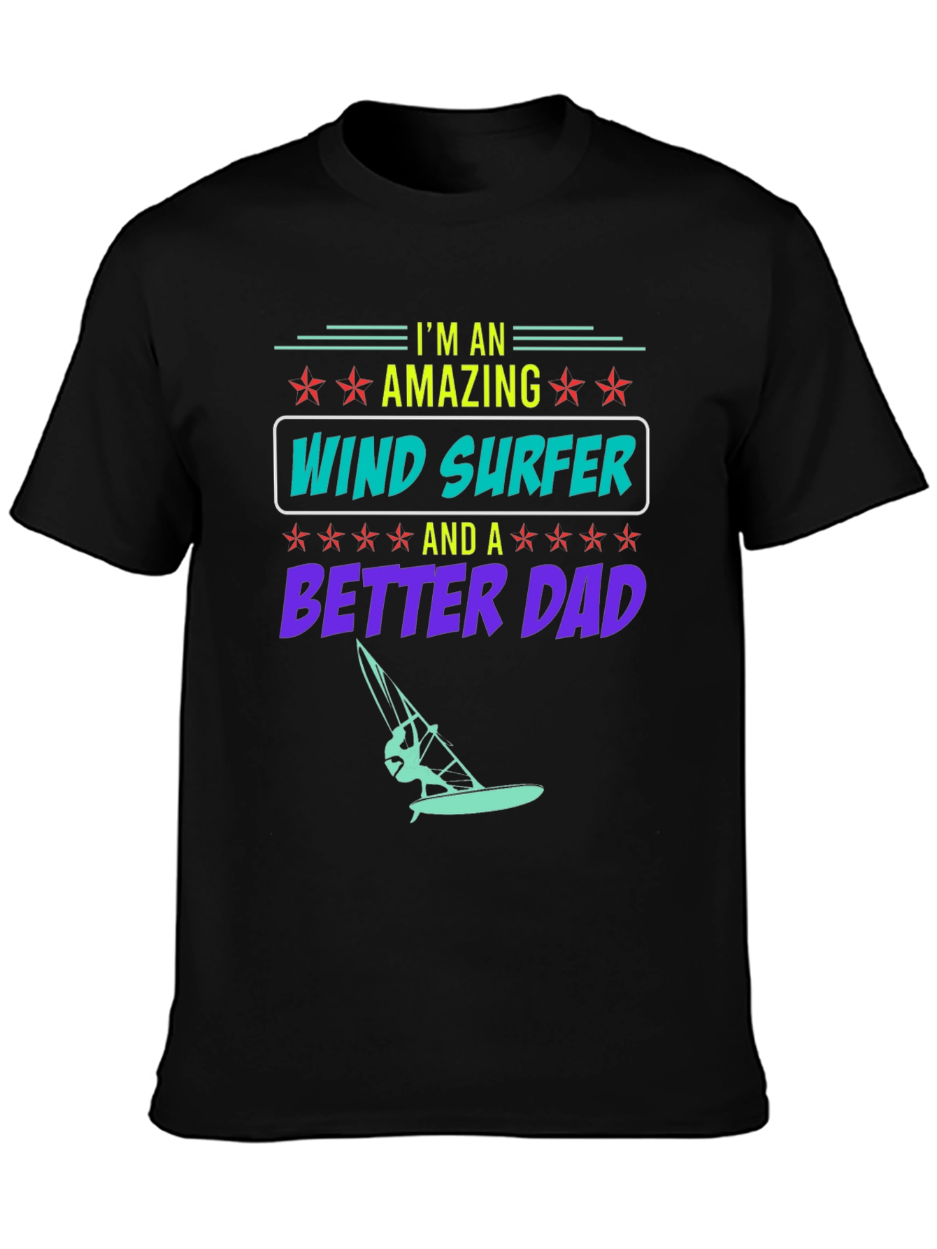 Amazing Wind Surfer Dad Black Graphic Tee
