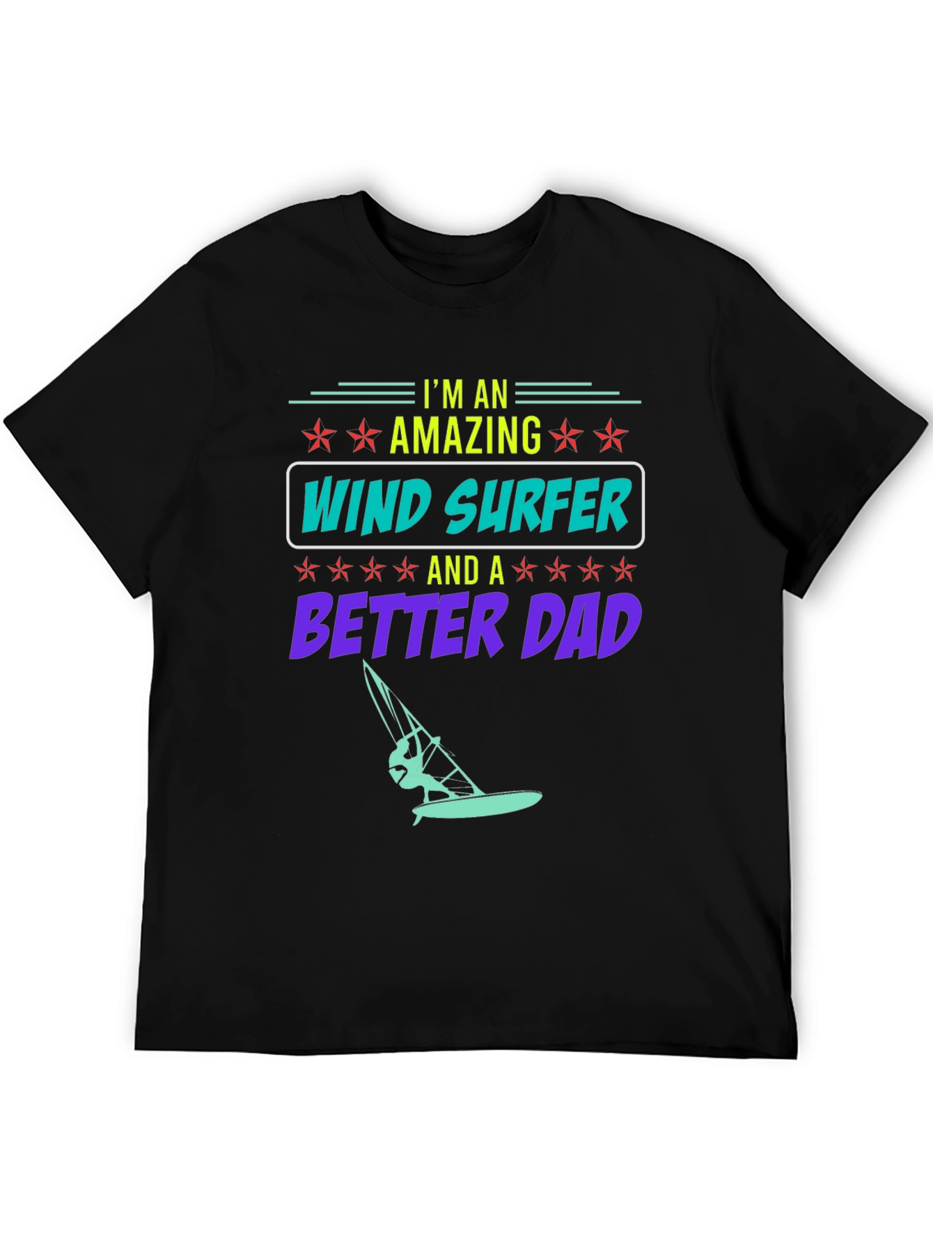 Amazing Wind Surfer Dad Black Graphic Tee