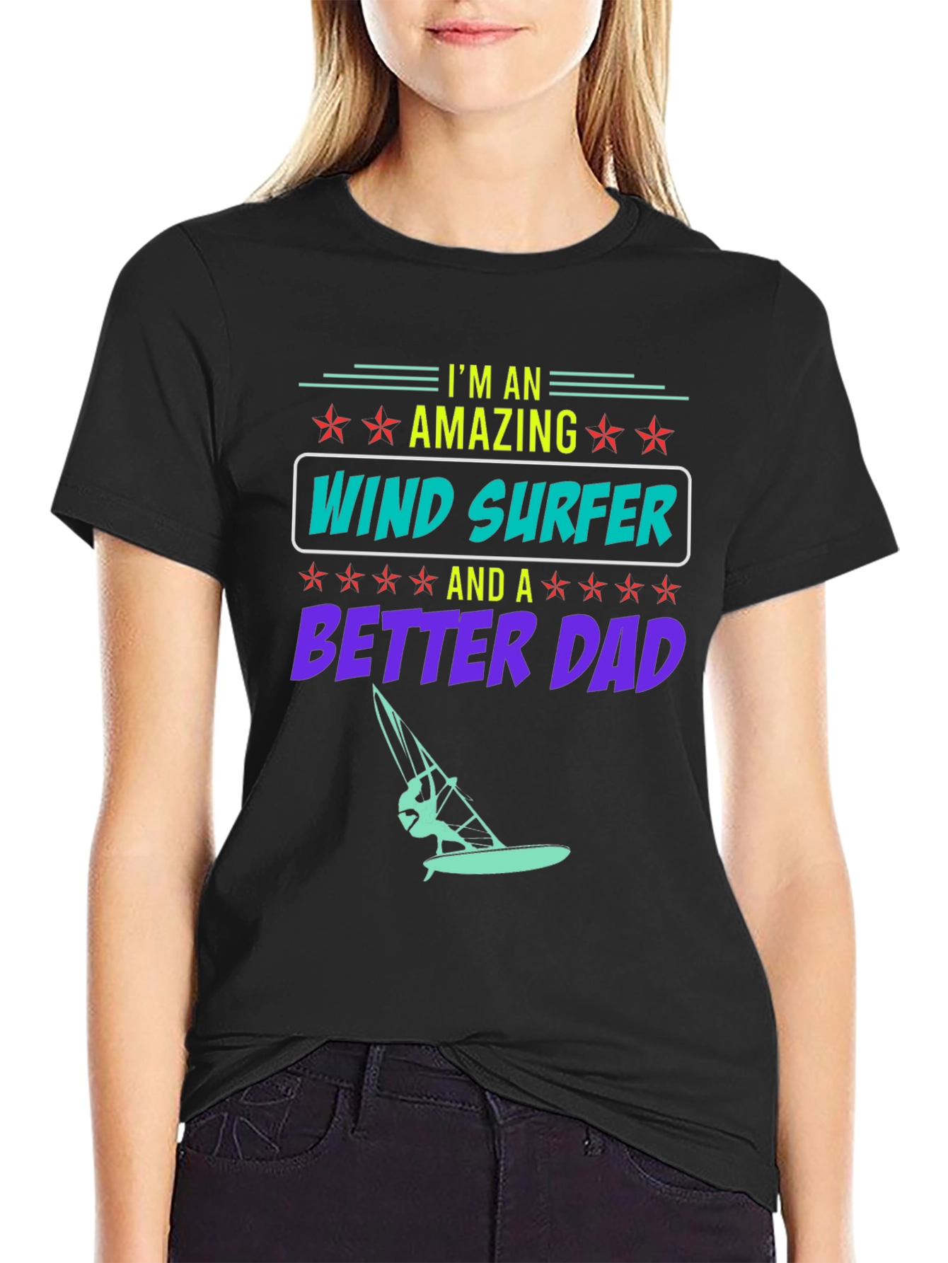 Amazing Wind Surfer Dad Black Graphic Tee