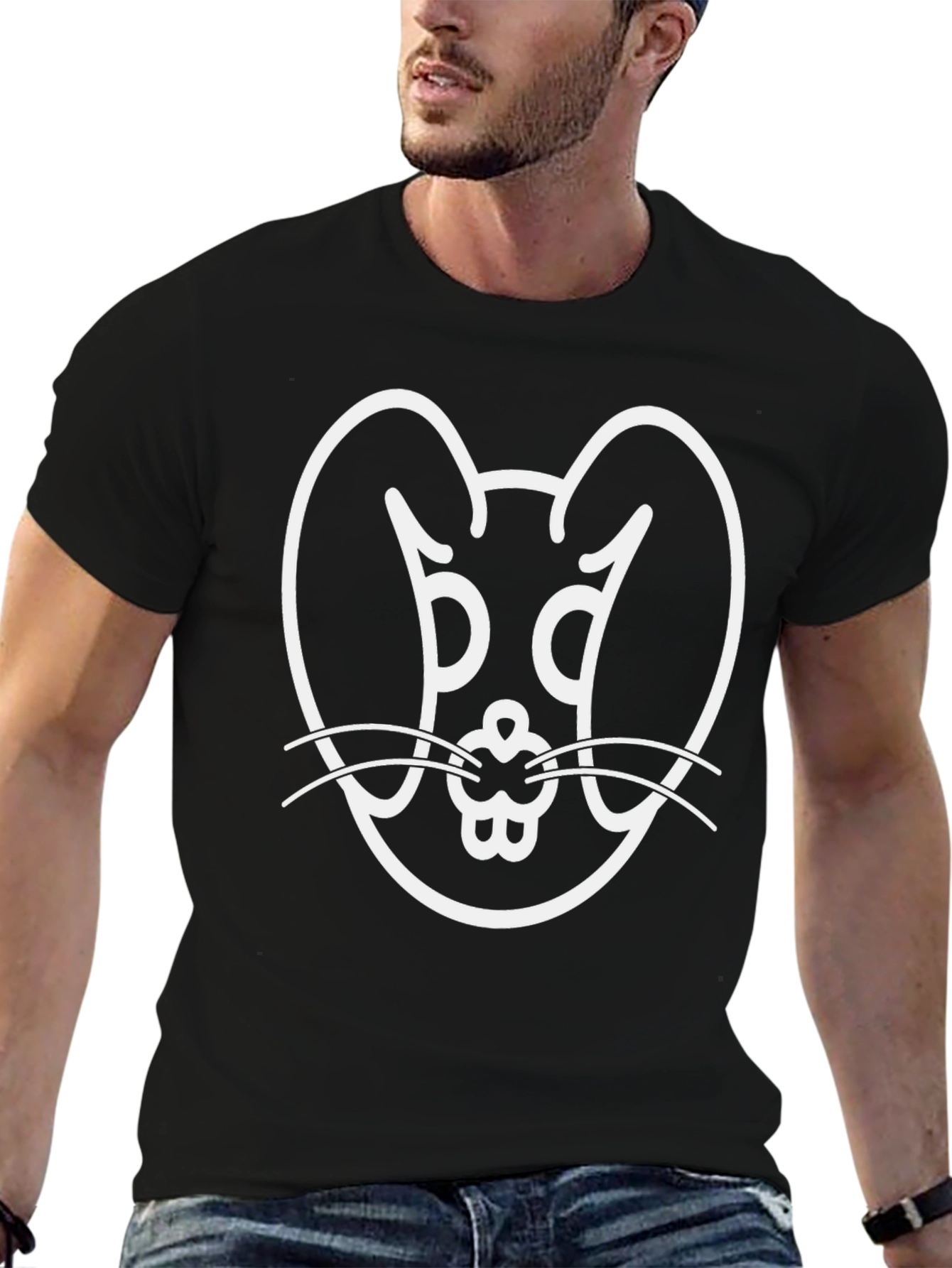 Bunny Graphic Tee - Black Cotton Blend T-Shirt