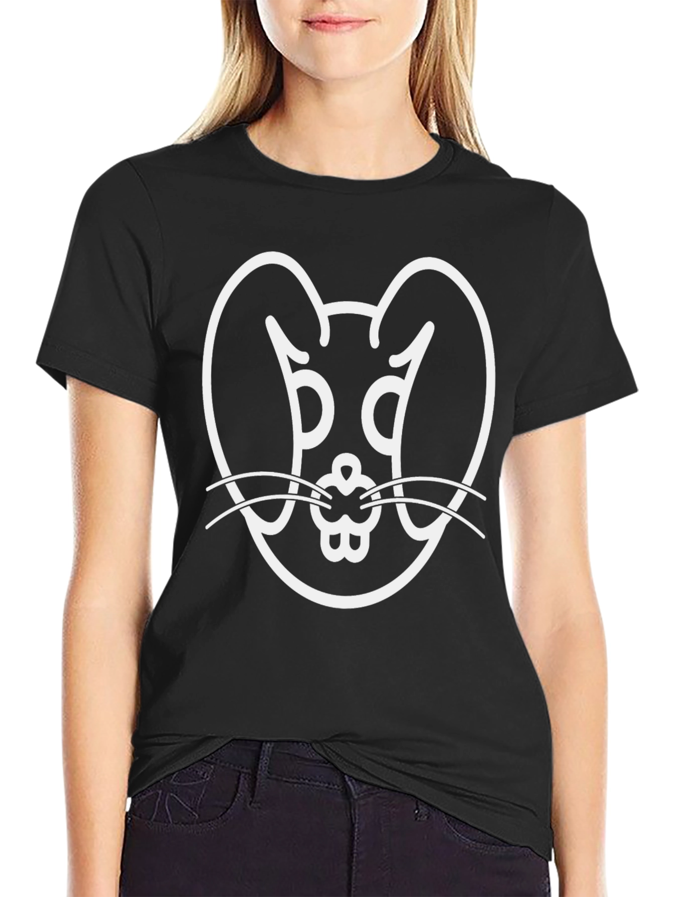 Bunny Graphic Tee - Black Cotton Blend T-Shirt