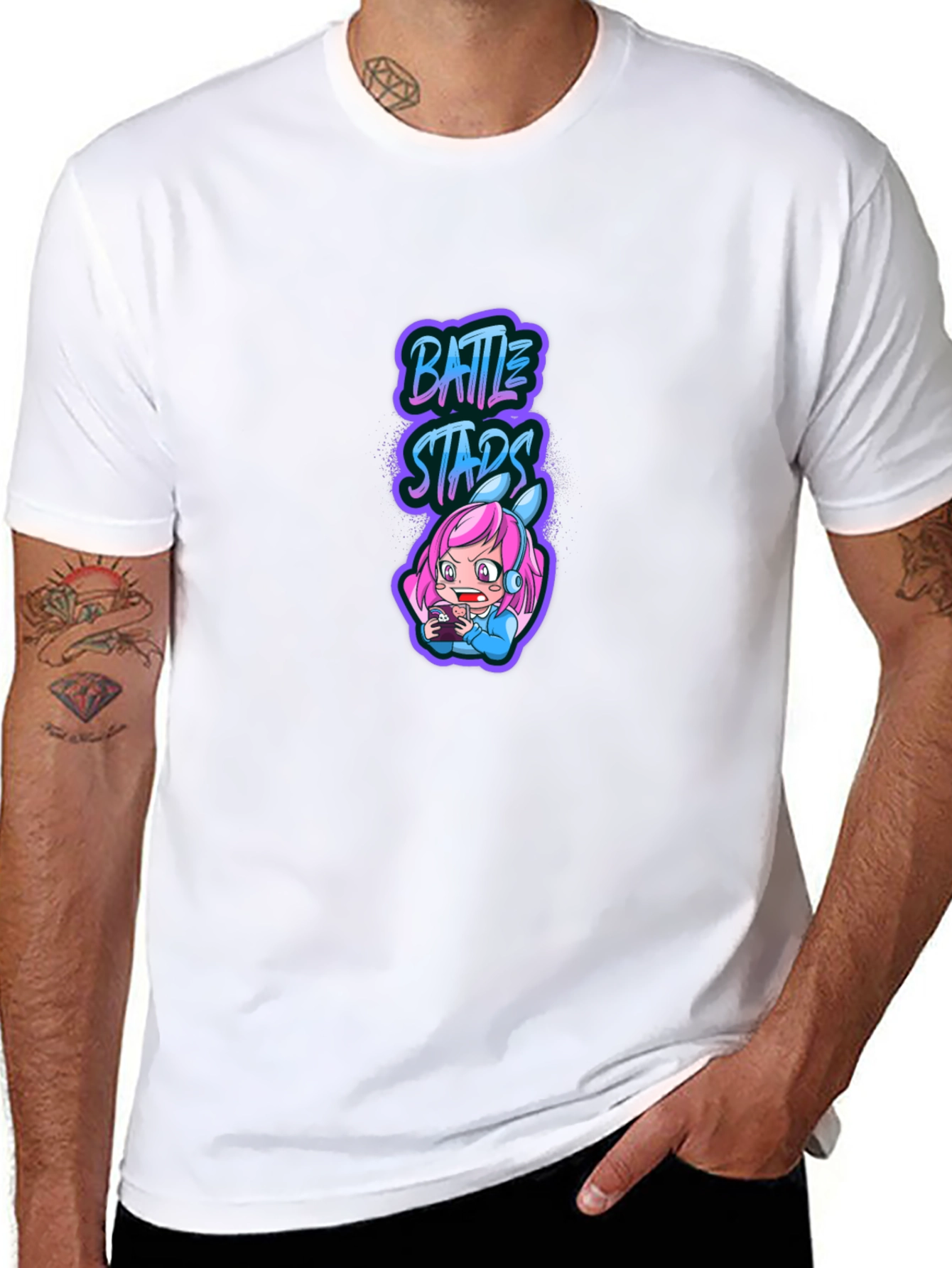 Battle Stars Anime Gamer Black T-Shirt