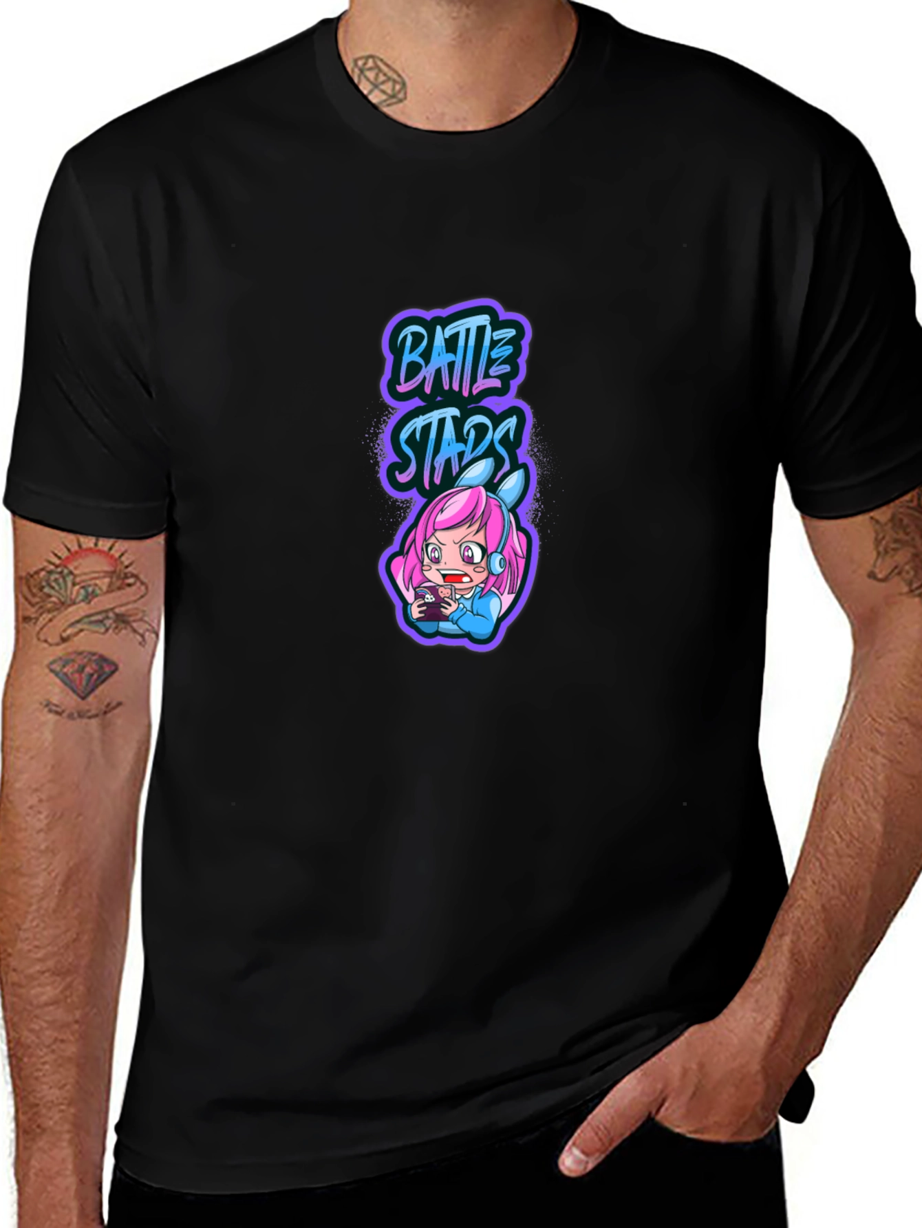 Battle Stars Anime Gamer Black T-Shirt