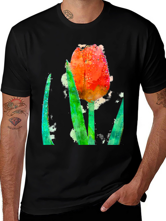 Tulip Watercolor Graphic Black T-Shirt