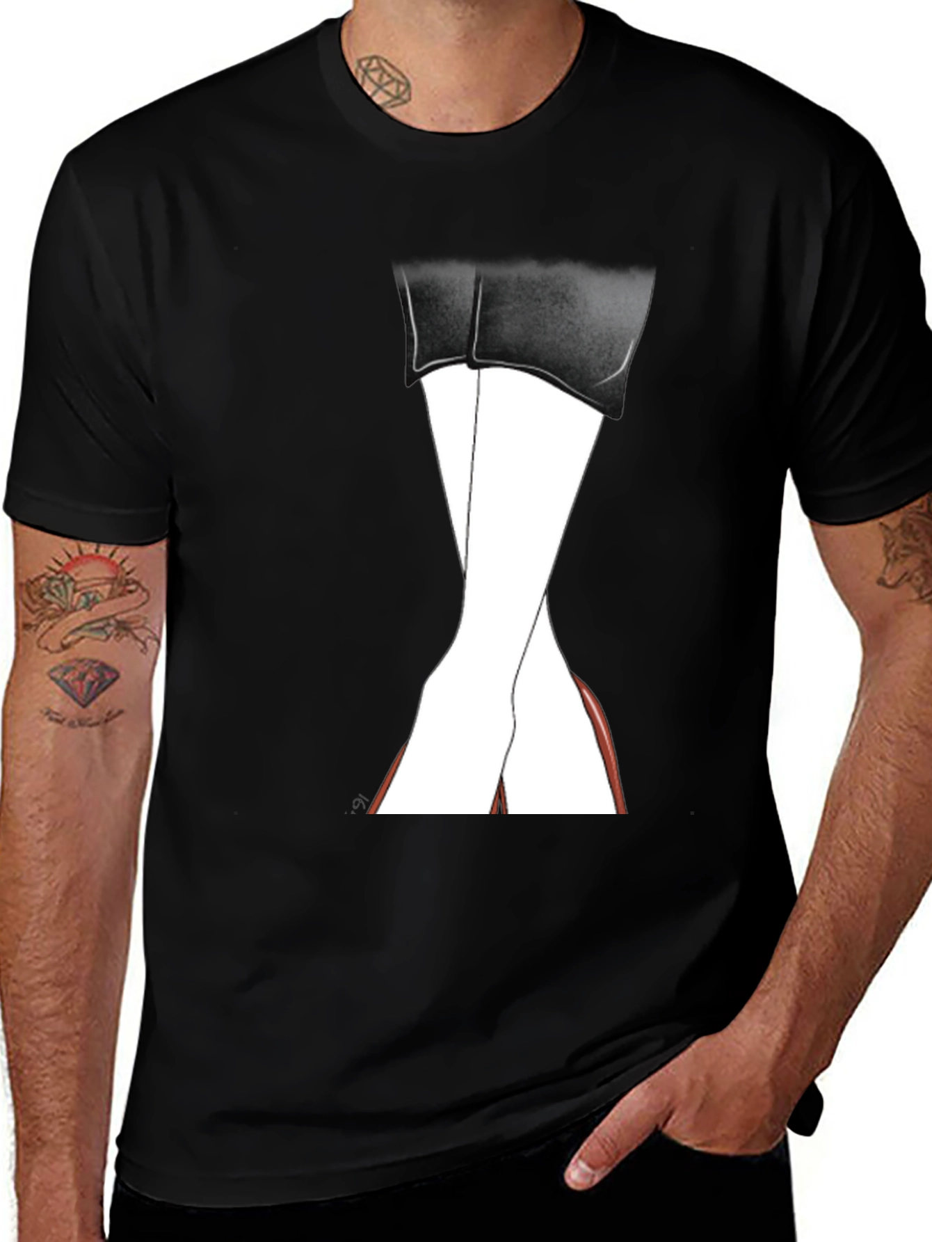 Stylish Leg Graphic Tee - Unisex Black T-Shirt