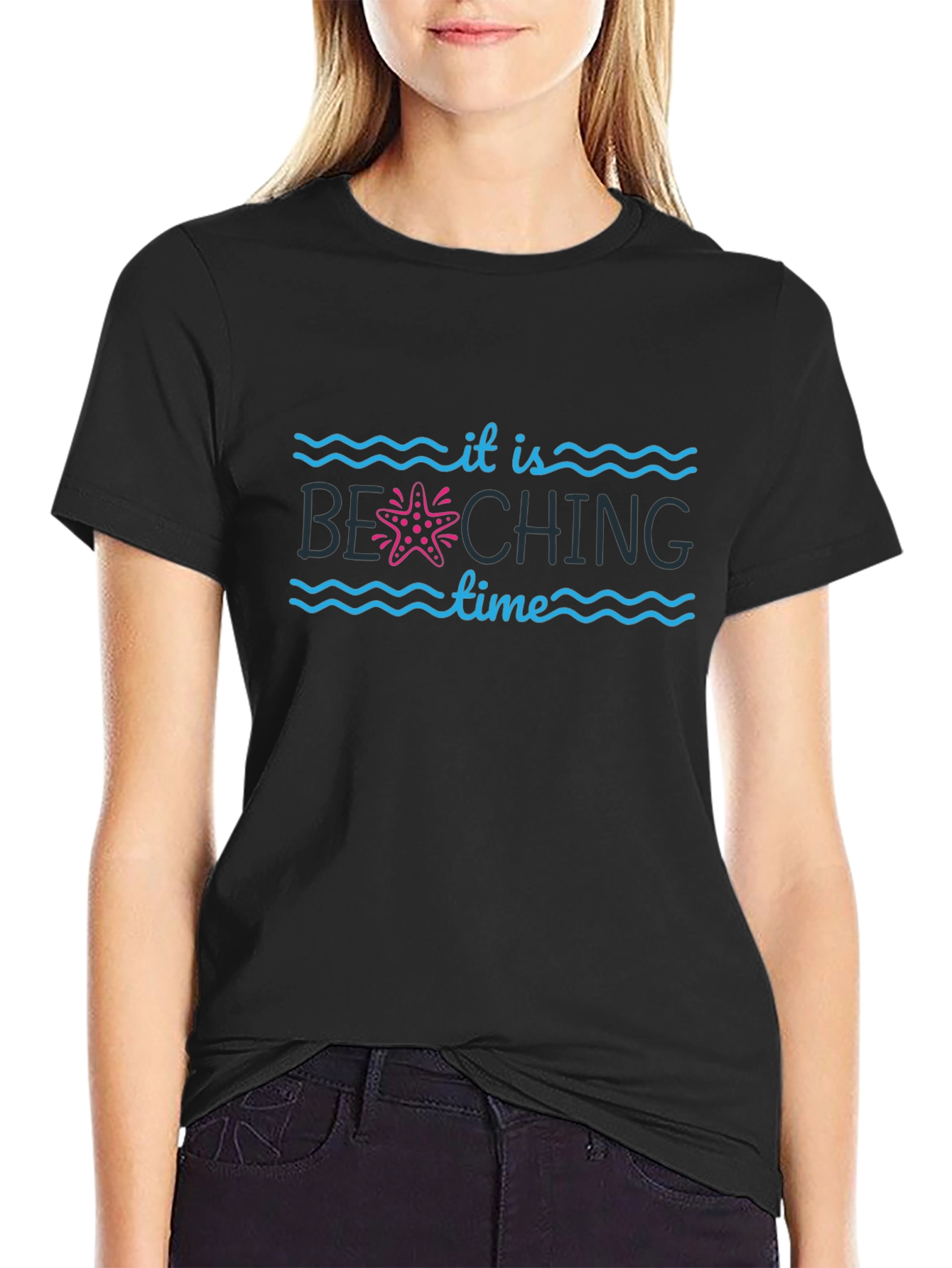 Beach Time Black T-Shirt with Starfish Design