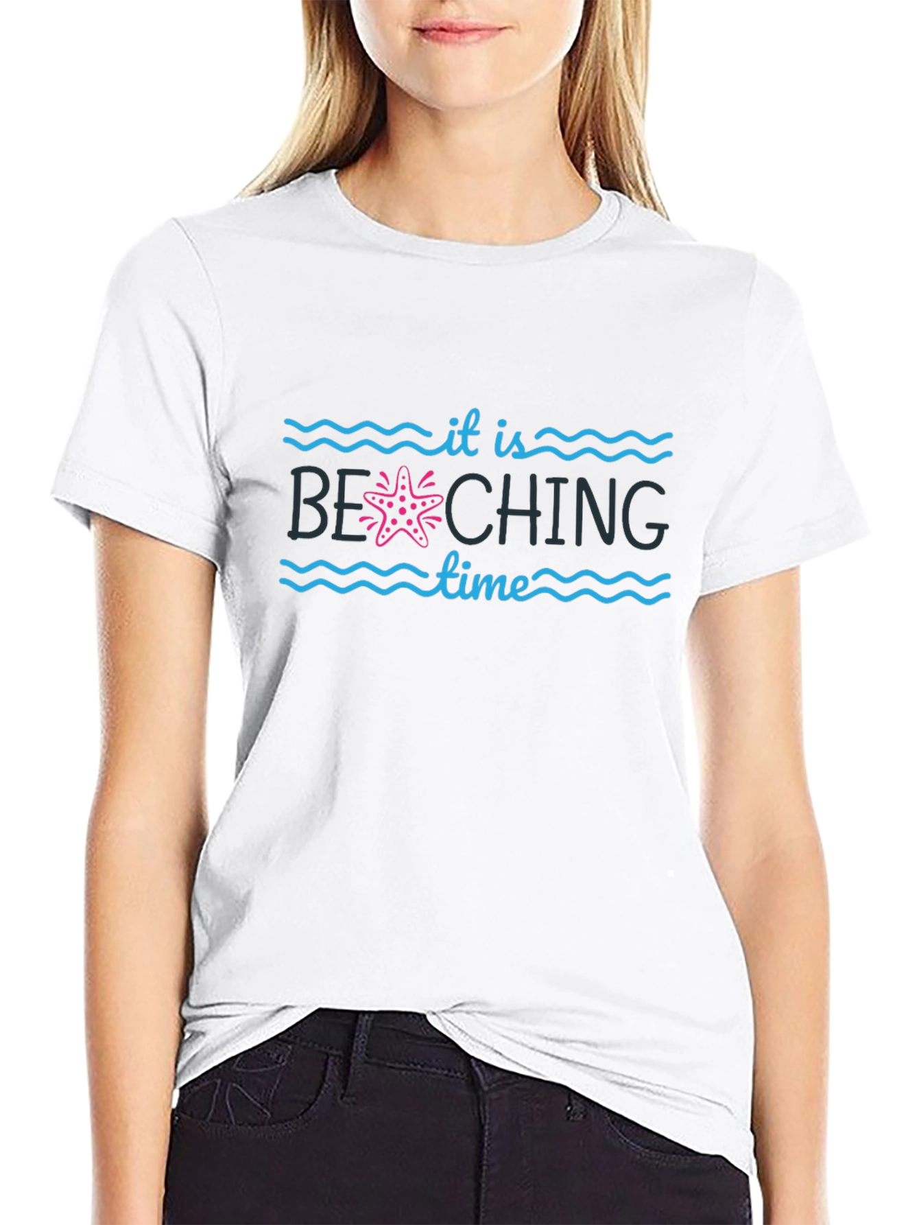 Beach Time Black T-Shirt with Starfish Design