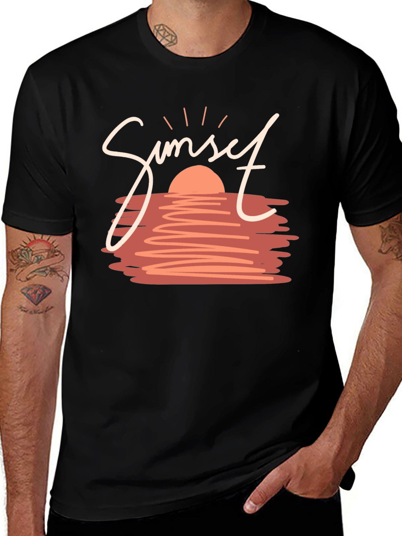 Sunset Graphic Tee - Stylish Black T-Shirt