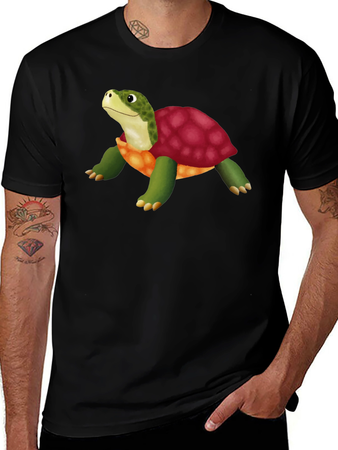 Cartoon Turtle Graphic T-Shirt - Stylish Black Tee