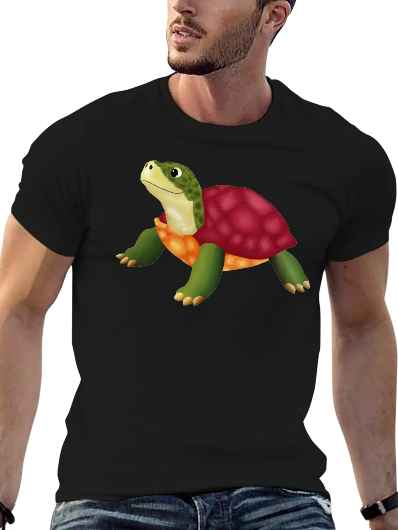 Cartoon Turtle Graphic T-Shirt - Stylish Black Tee