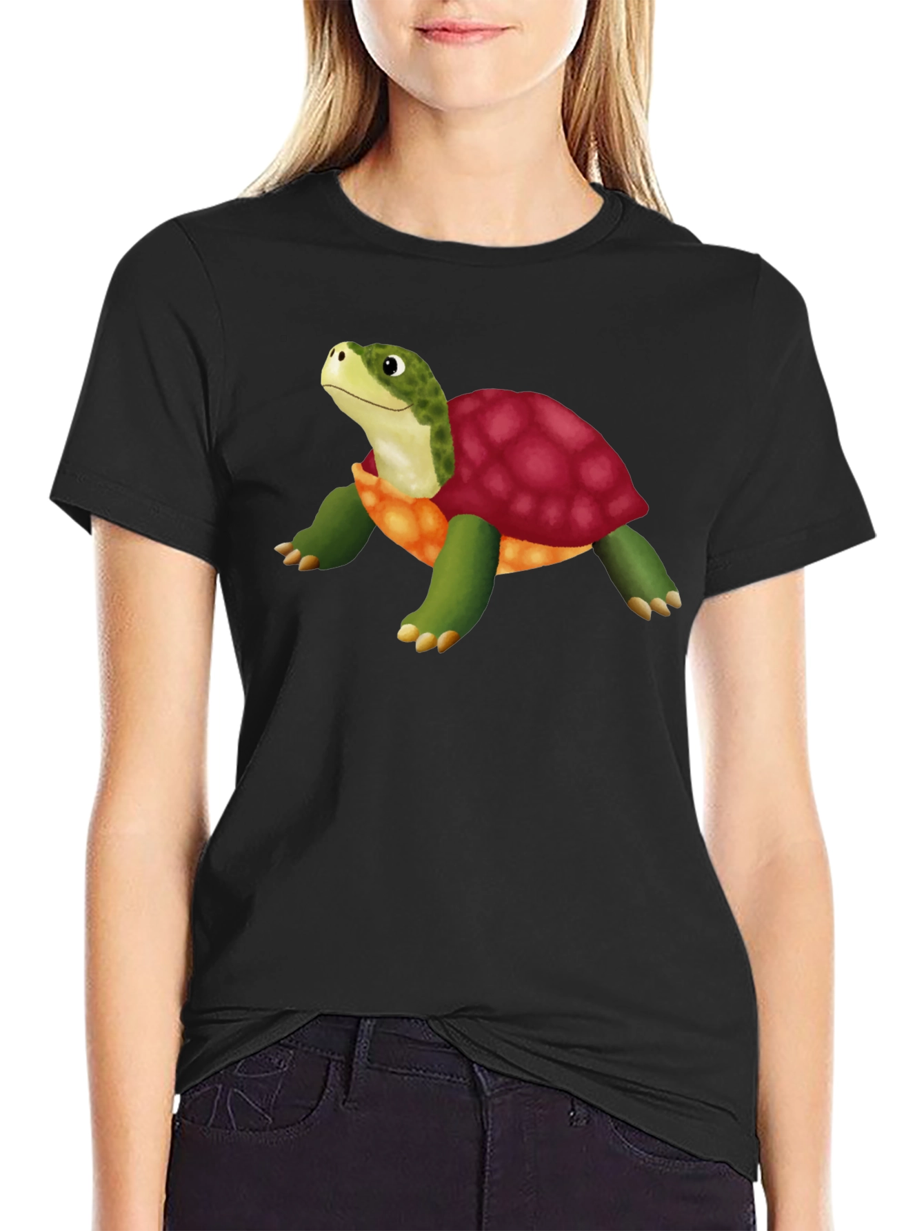 Cartoon Turtle Graphic T-Shirt - Stylish Black Tee