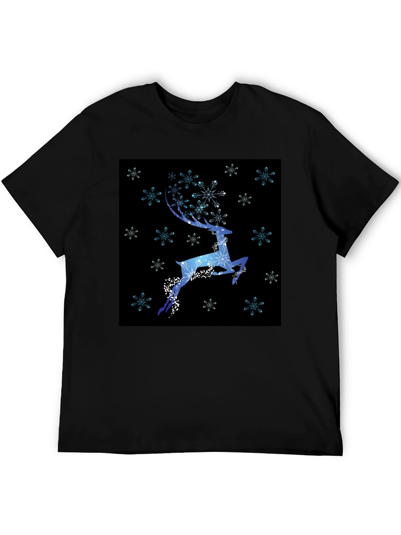 Winter Reindeer Snowflake Graphic Black T-Shirt