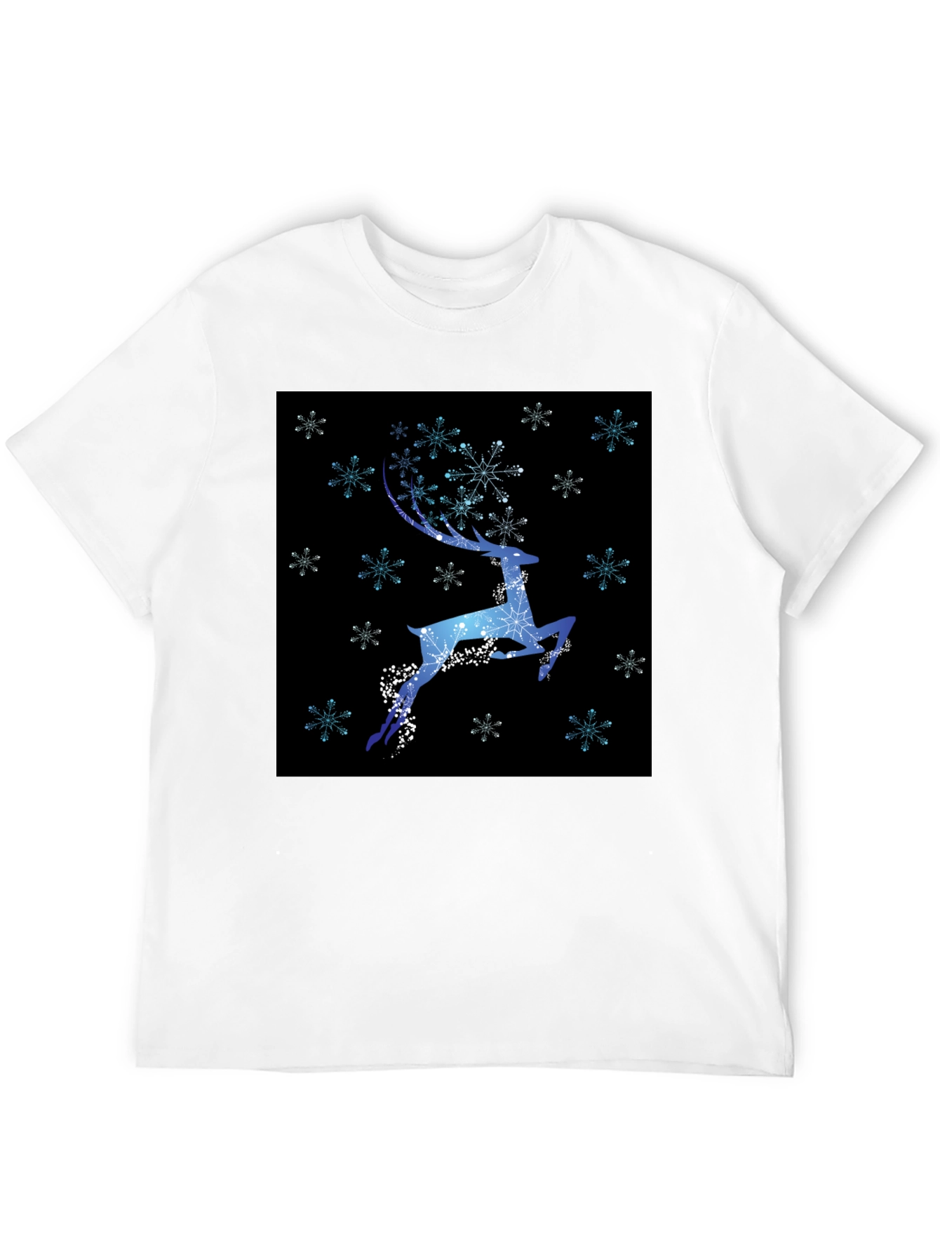 Winter Reindeer Snowflake Graphic Black T-Shirt