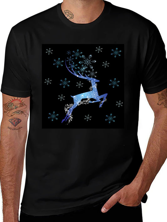 Winter Reindeer Snowflake Graphic Black T-Shirt