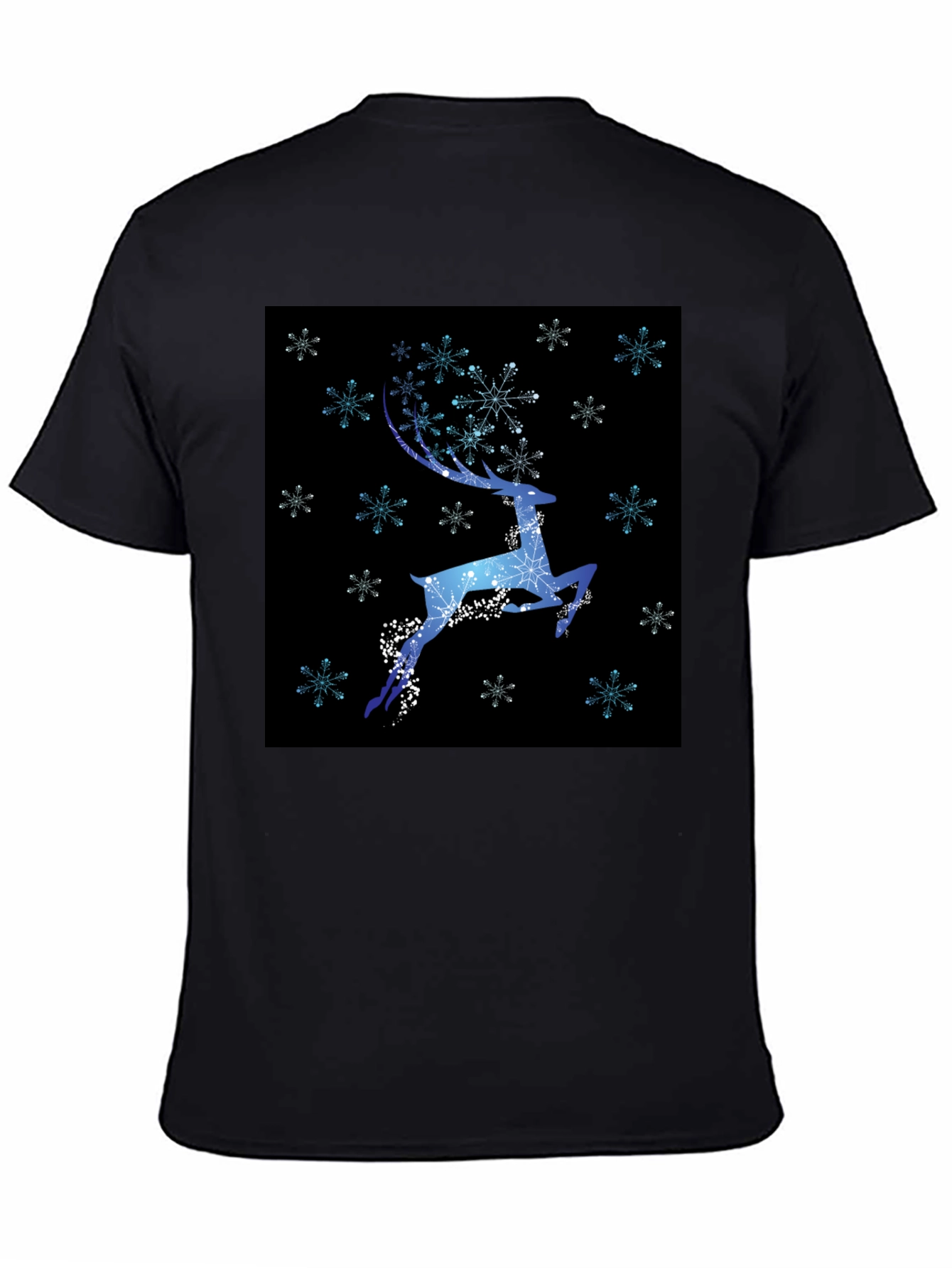 Winter Reindeer Snowflake Graphic Black T-Shirt