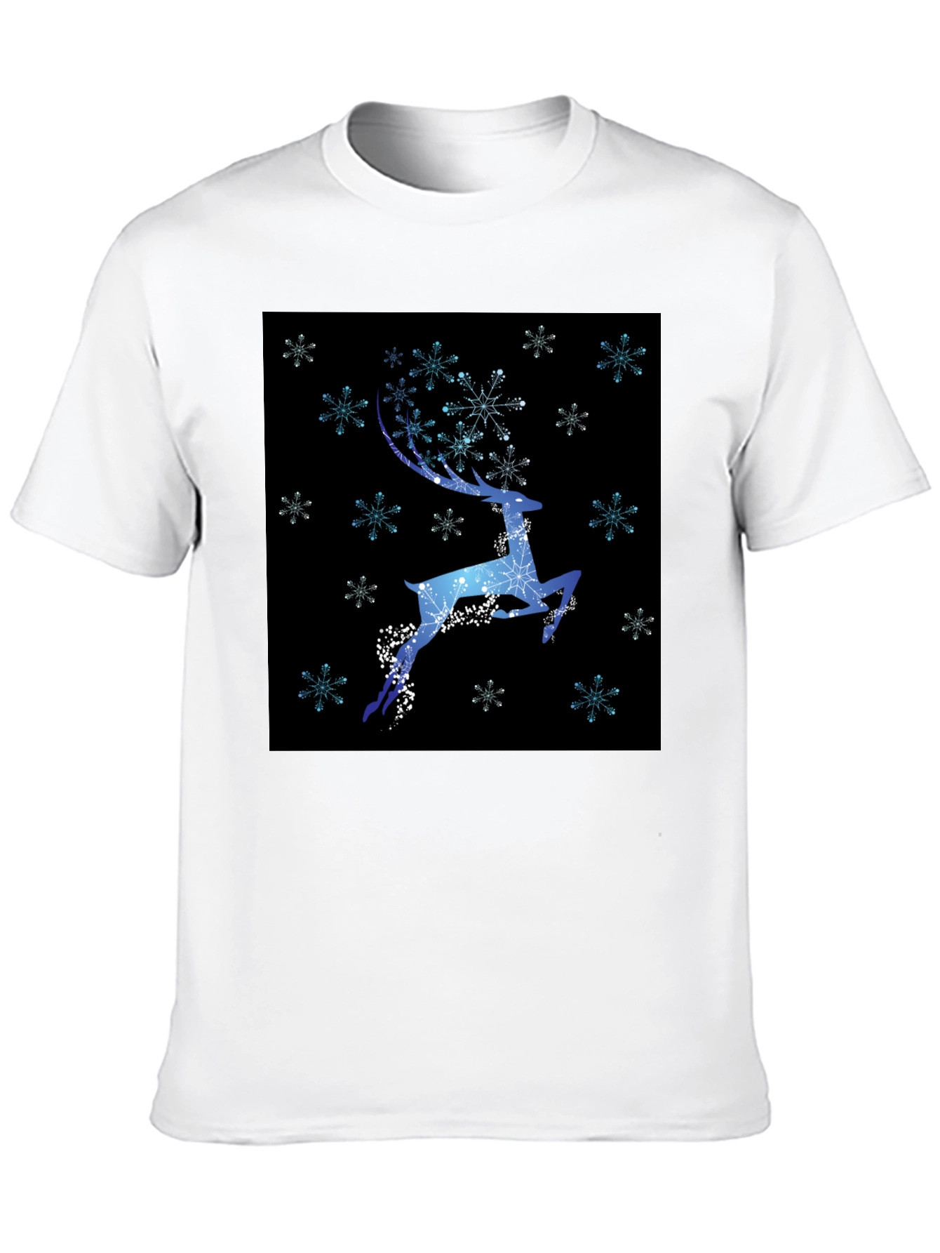 Winter Reindeer Snowflake Graphic Black T-Shirt