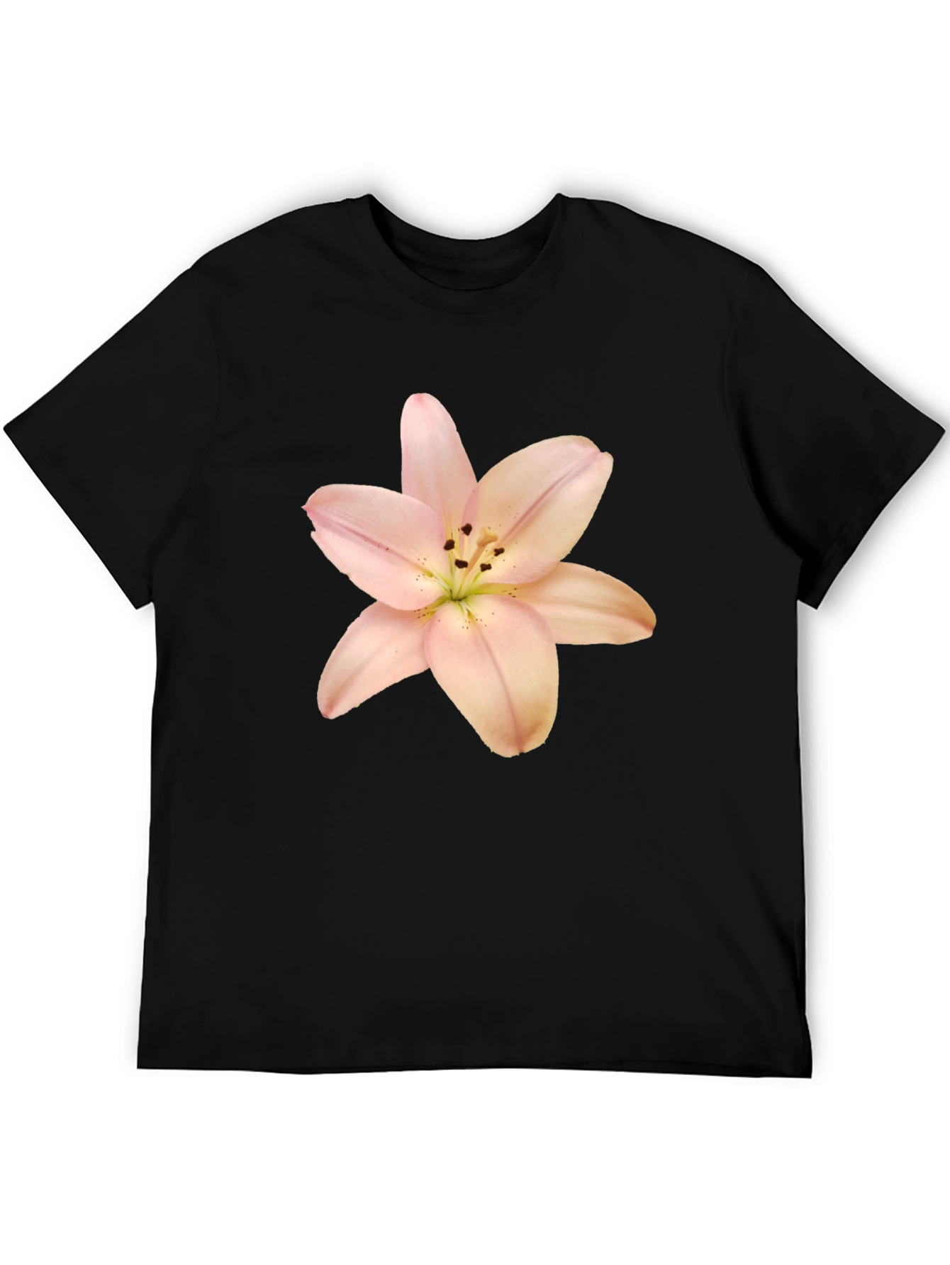 Black T-Shirt with Floral Lily Print