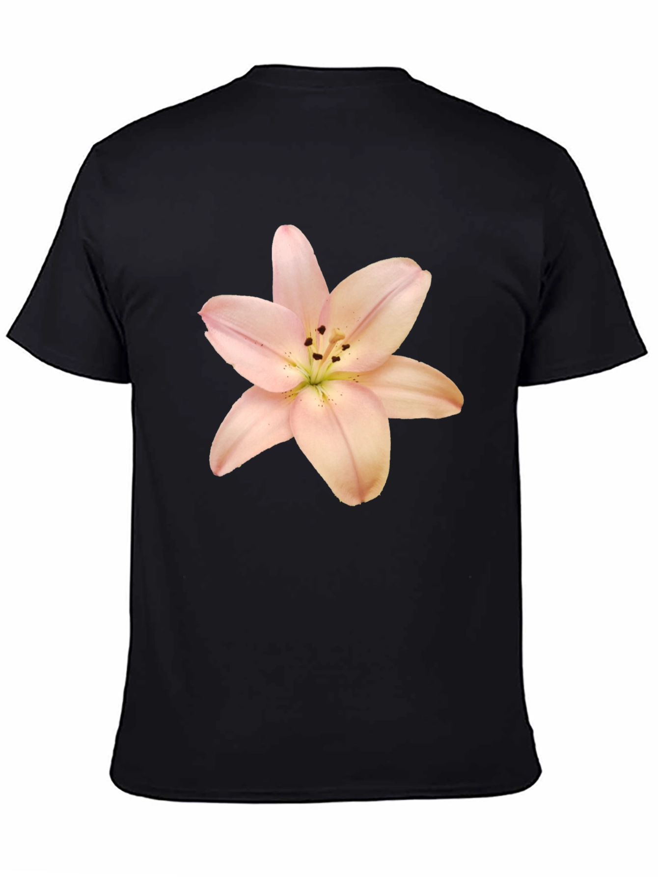 Black T-Shirt with Floral Lily Print