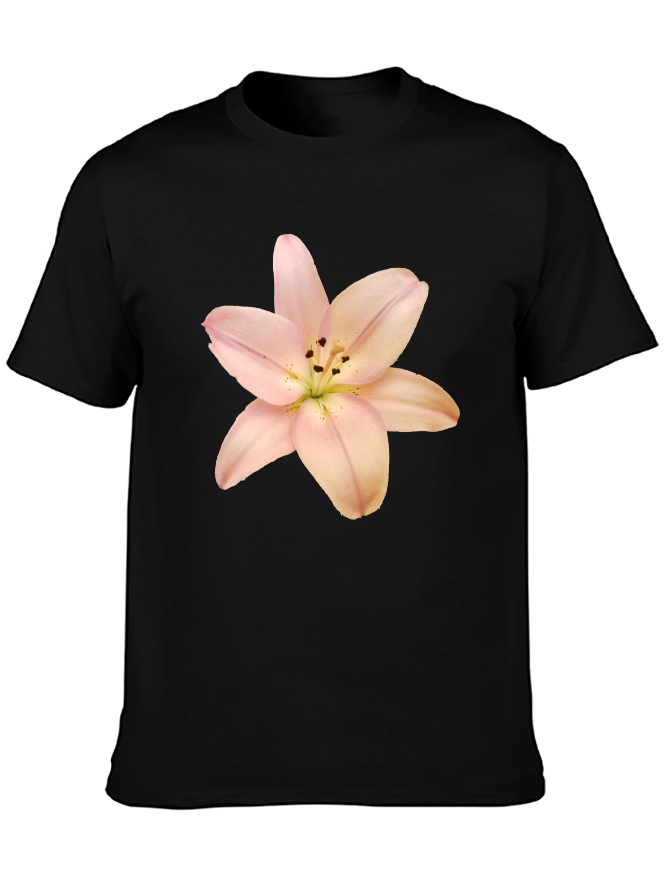 Black T-Shirt with Floral Lily Print