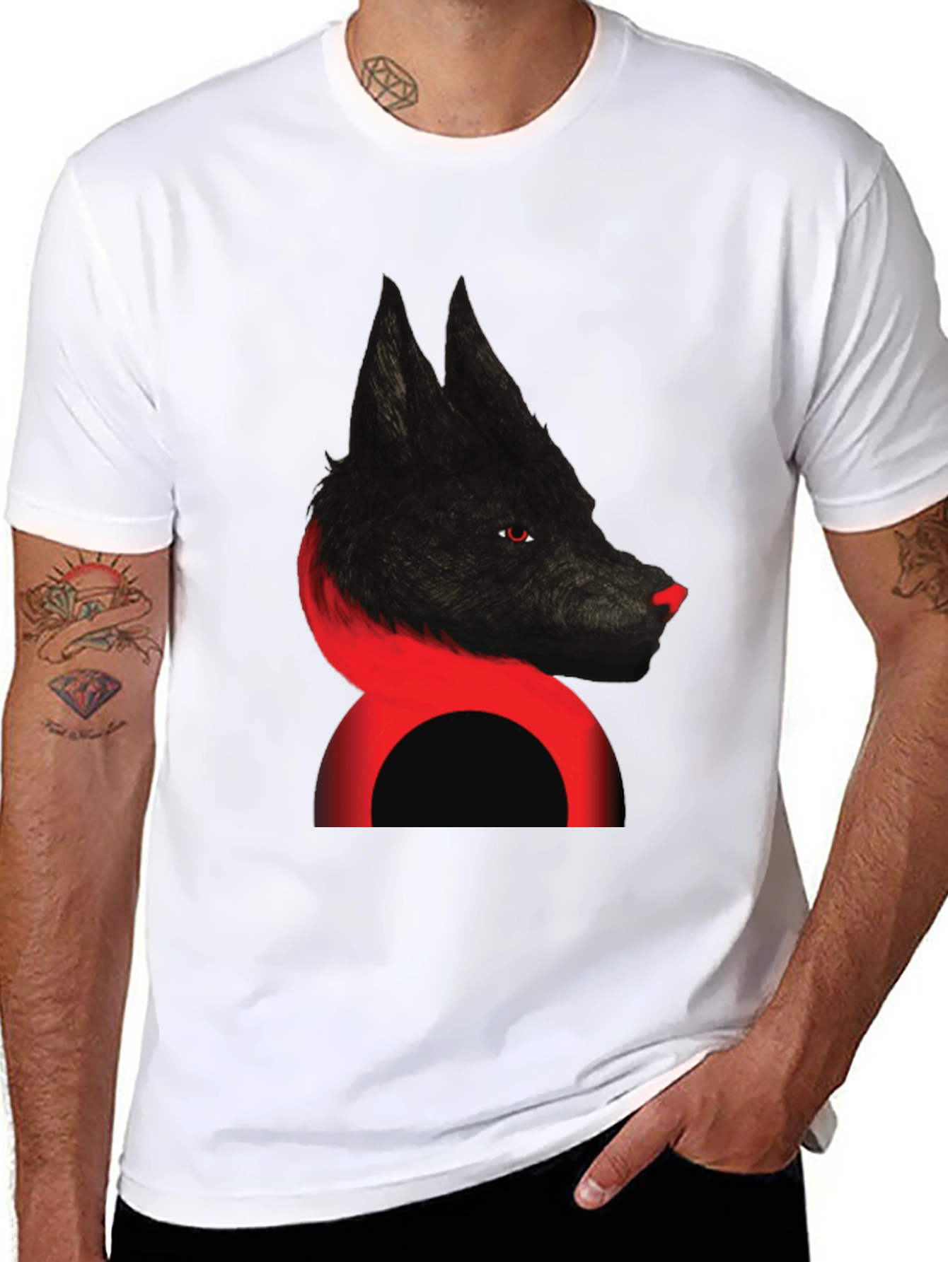 Wolf Graphic Tee - Mens Black Cotton Blend T-Shirt