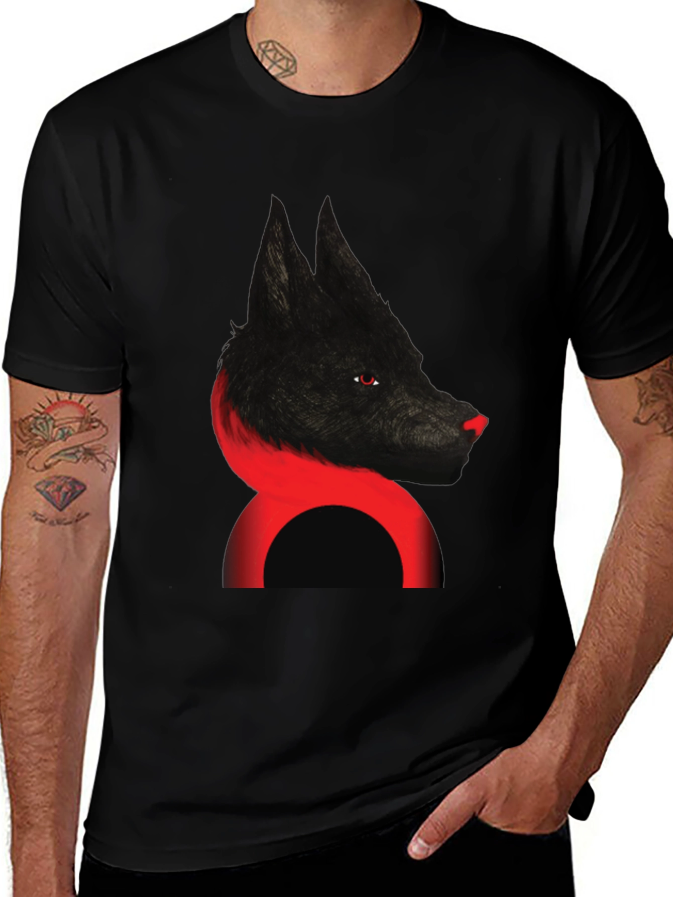 Wolf Graphic Tee - Mens Black Cotton Blend T-Shirt