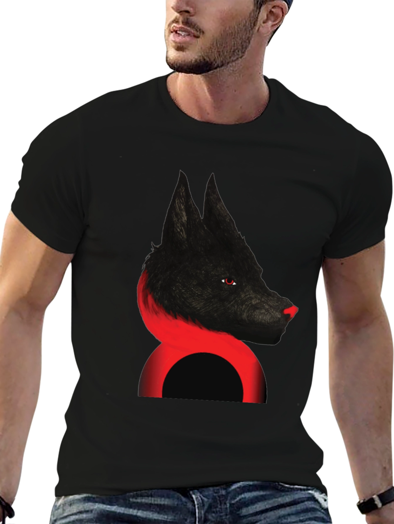 Wolf Graphic Tee - Mens Black Cotton Blend T-Shirt